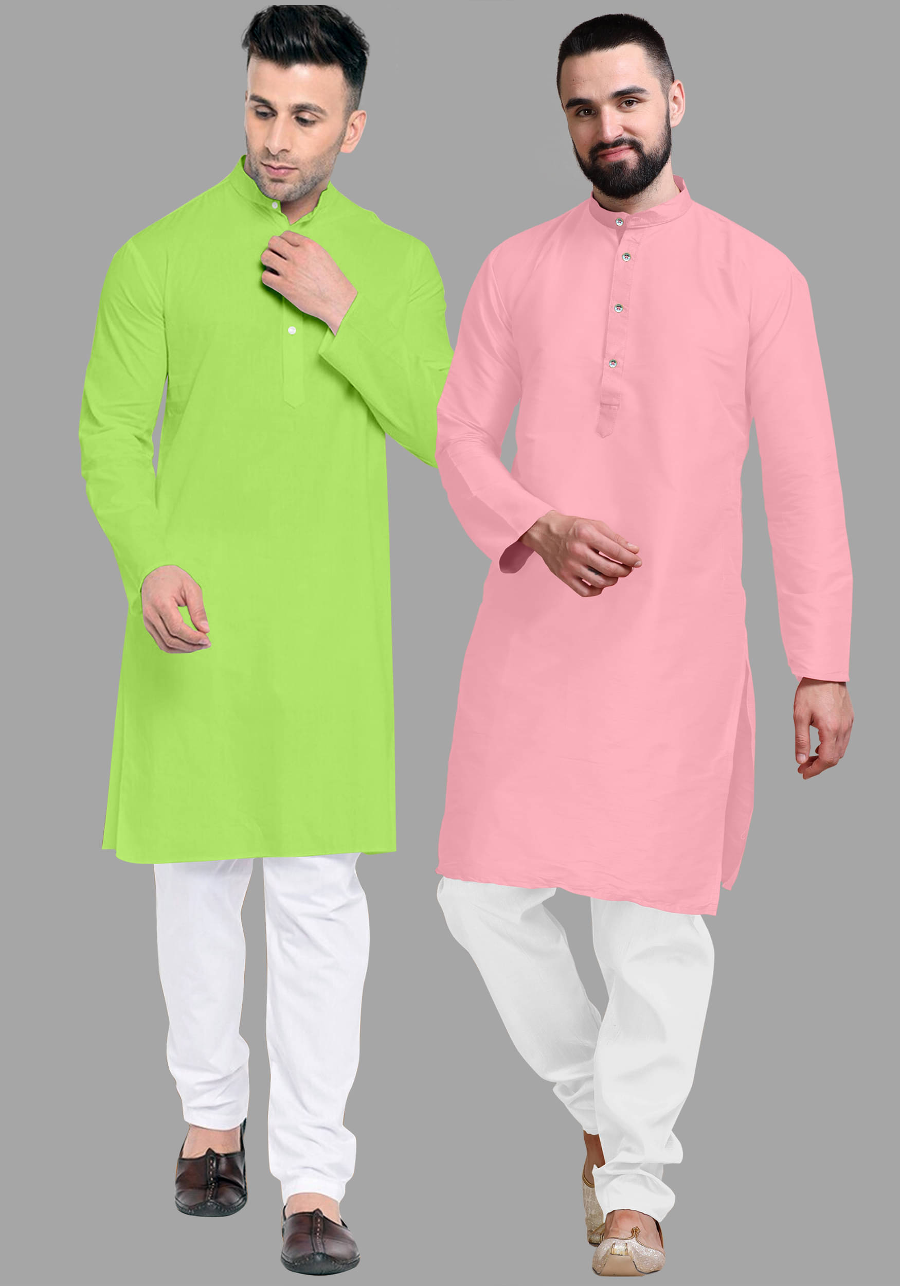 VS MALL Pink Cotton Blend Regular Fit Men's Kurta Pyjama Set ( Pack of 2 )     			VS MALL Pink Cotton Blend Regular Fit Men's Kurta Pyjama Set ( Pack of 2 )