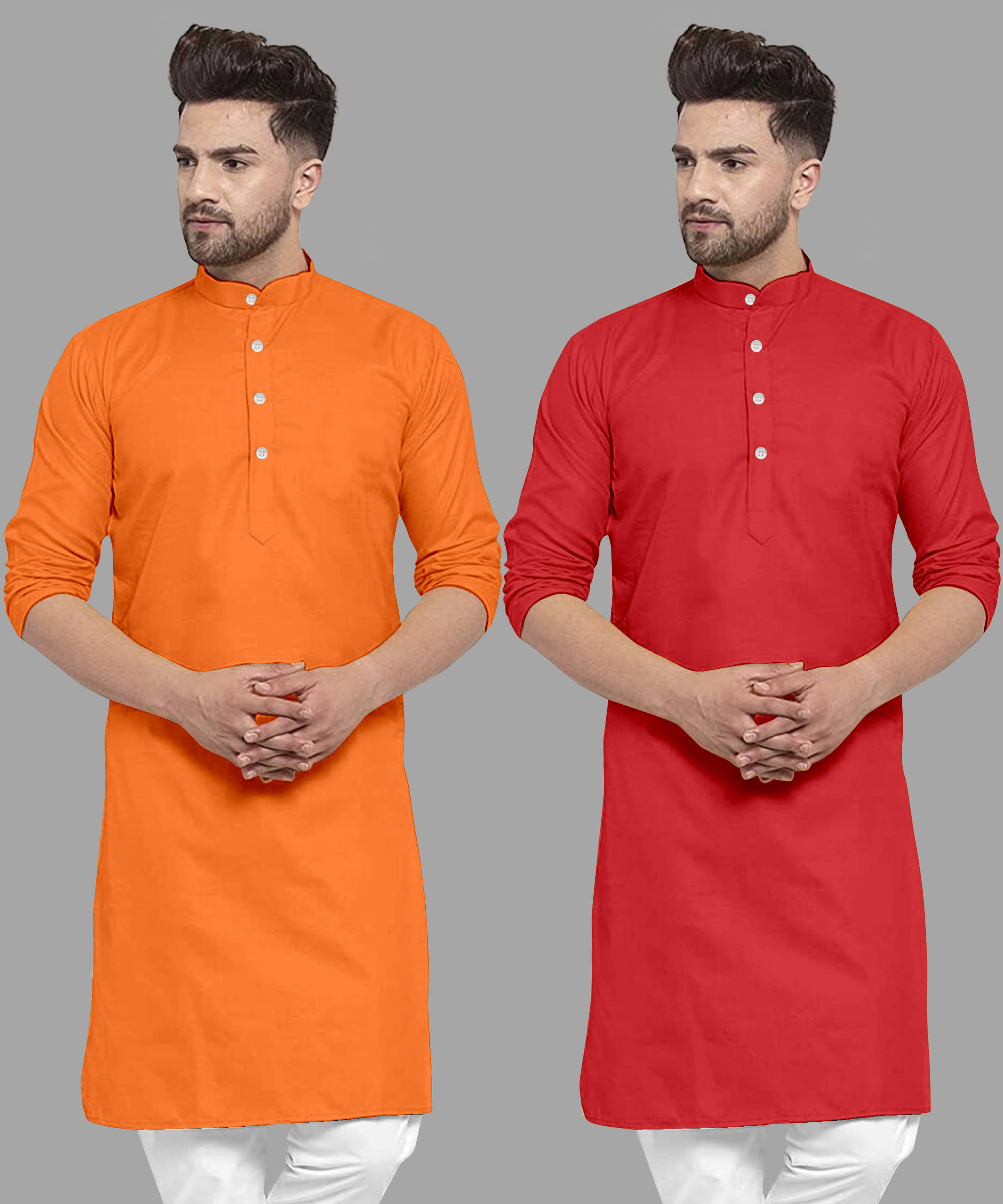     			VS MALL Red Cotton Blend Men's Regular Kurta ( Pack of 2 )