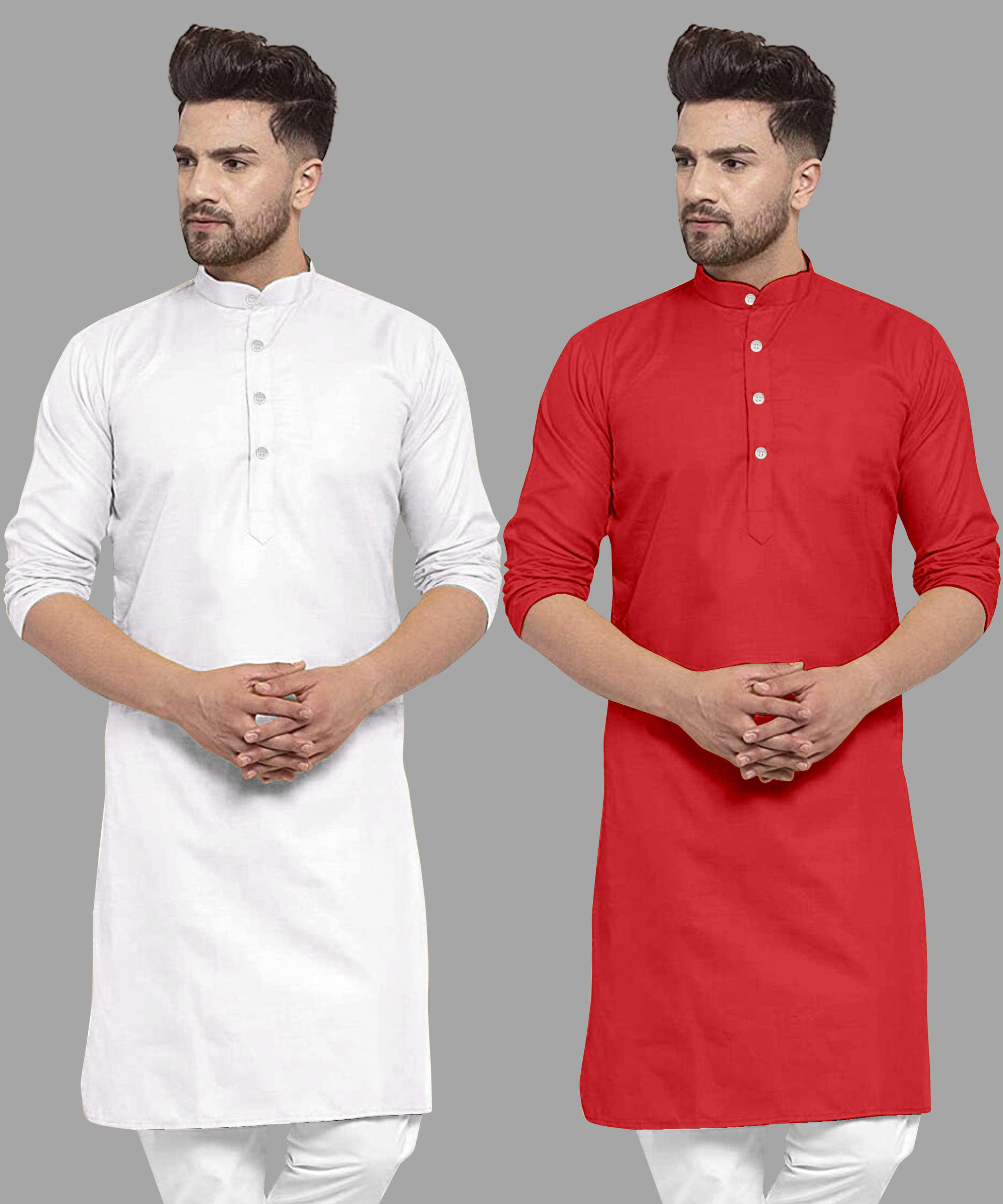     			VS MALL Red Cotton Blend Men's Regular Kurta ( Pack of 2 )
