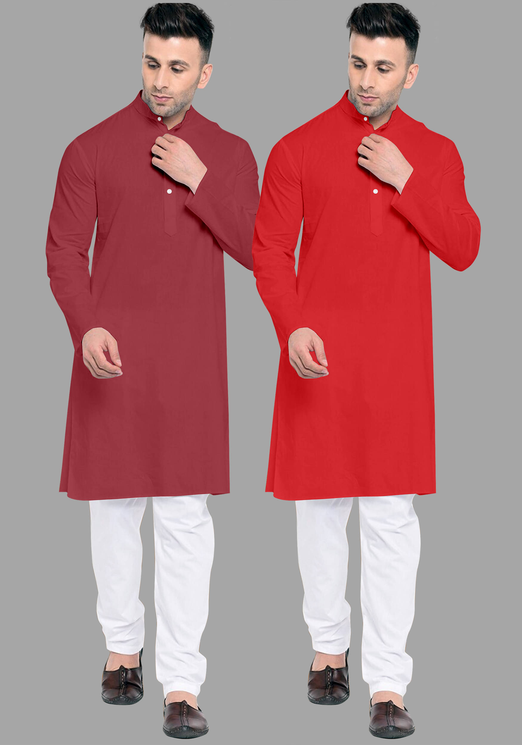 VS MALL Red Cotton Blend Regular Fit Men's Kurta Pyjama Set ( Pack of 2 )     			VS MALL Red Cotton Blend Regular Fit Men's Kurta Pyjama Set ( Pack of 2 )