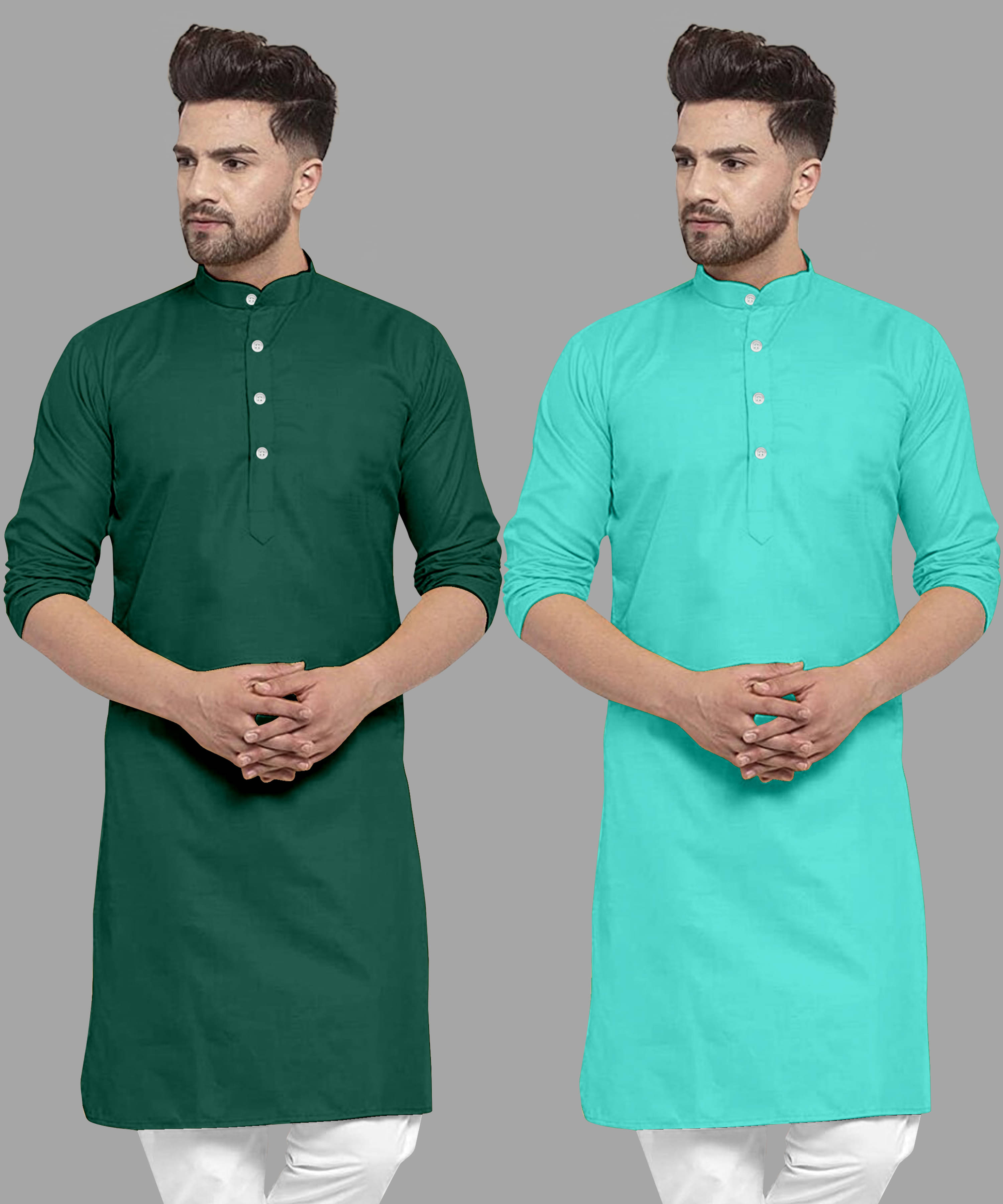 VS MALL Sea Green Cotton Blend Men's Regular Kurta ( Pack of 2 ) VS MALL Sea Green Cotton Blend Men's Regular Kurta ( Pack of 2 )