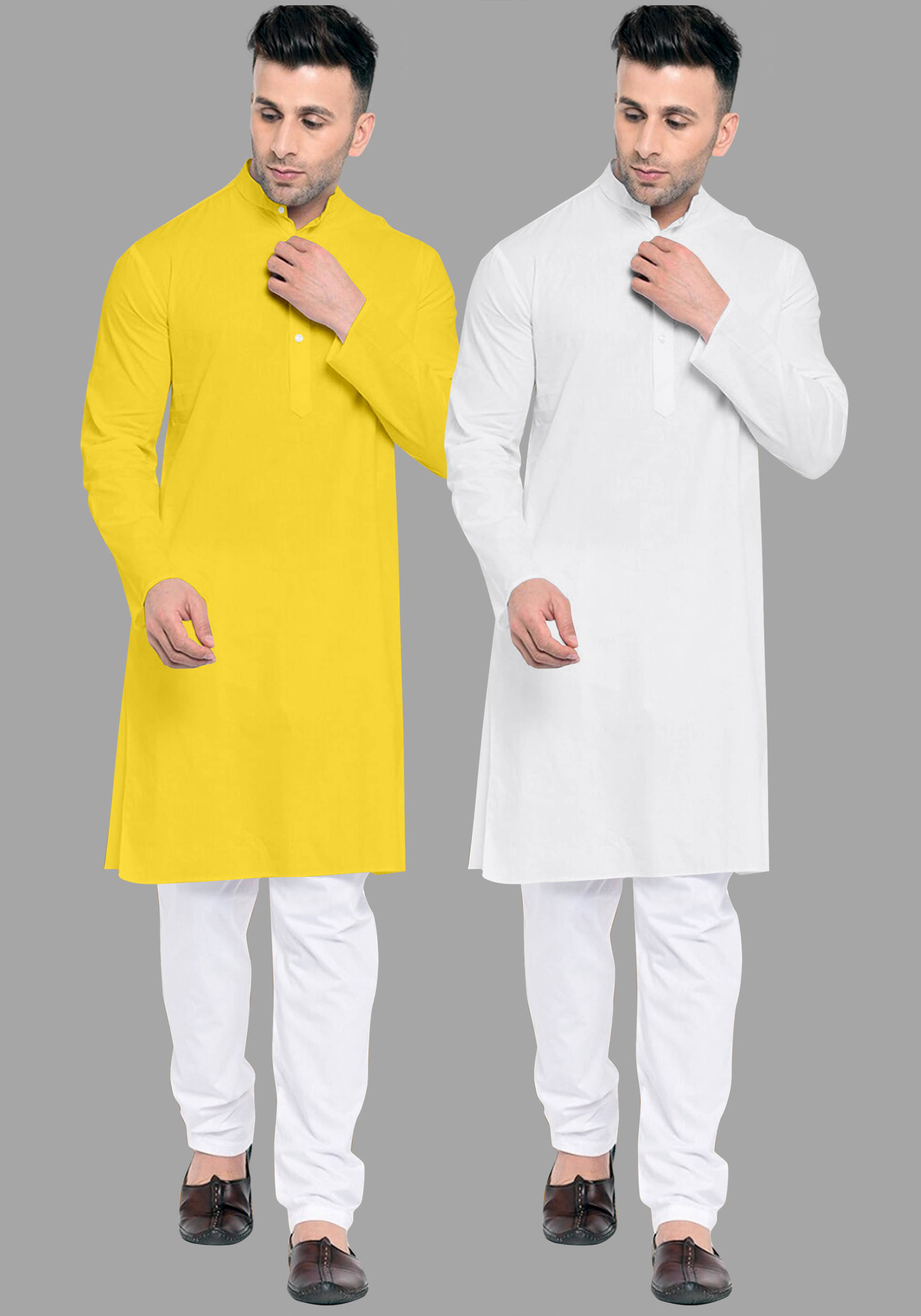 VS MALL White Cotton Blend Regular Fit Men's Kurta Pyjama Set ( Pack of 2 )     			VS MALL White Cotton Blend Regular Fit Men's Kurta Pyjama Set ( Pack of 2 )