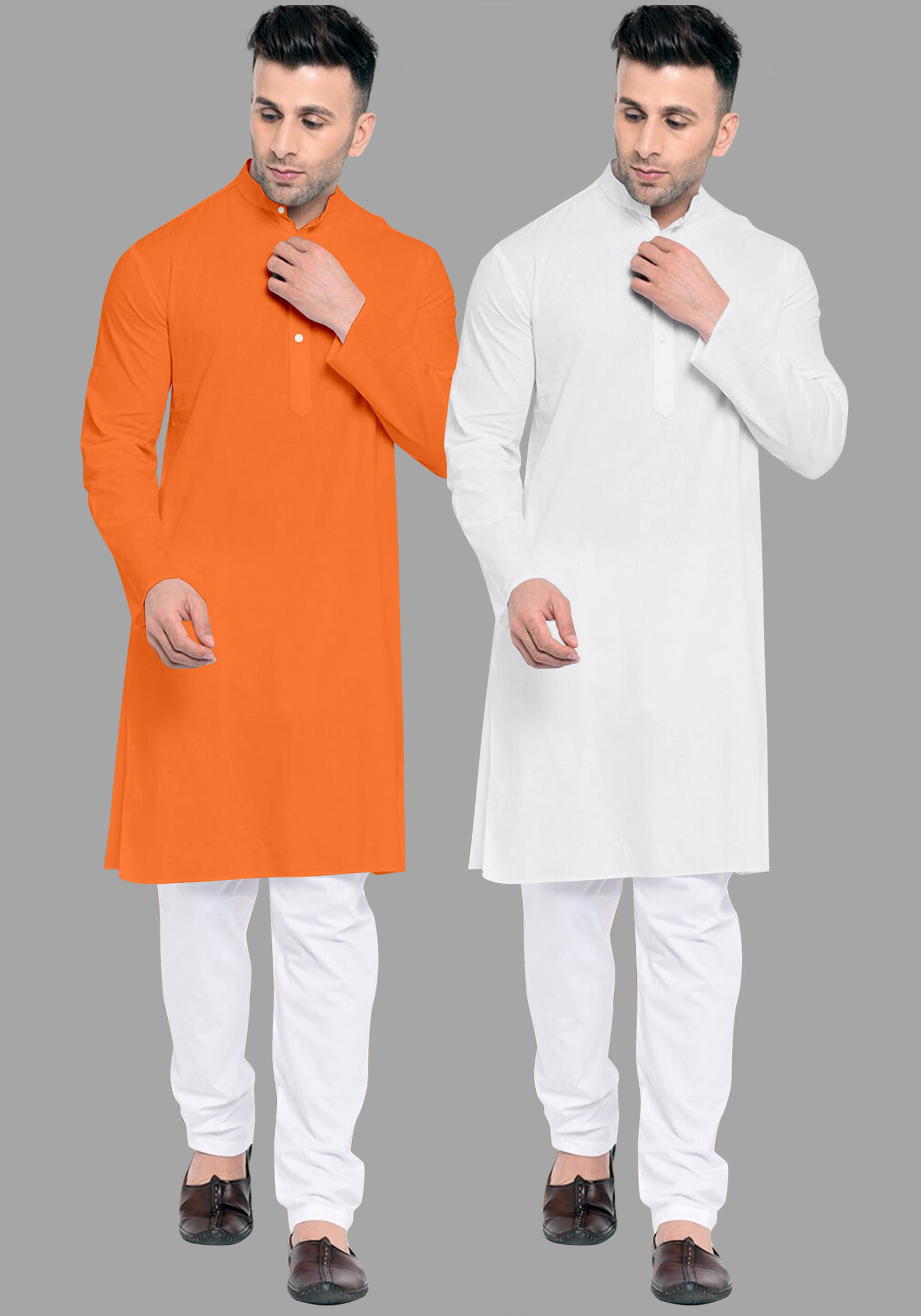     			VS MALL White Cotton Blend Regular Fit Men's Kurta Pyjama Set ( Pack of 2 )