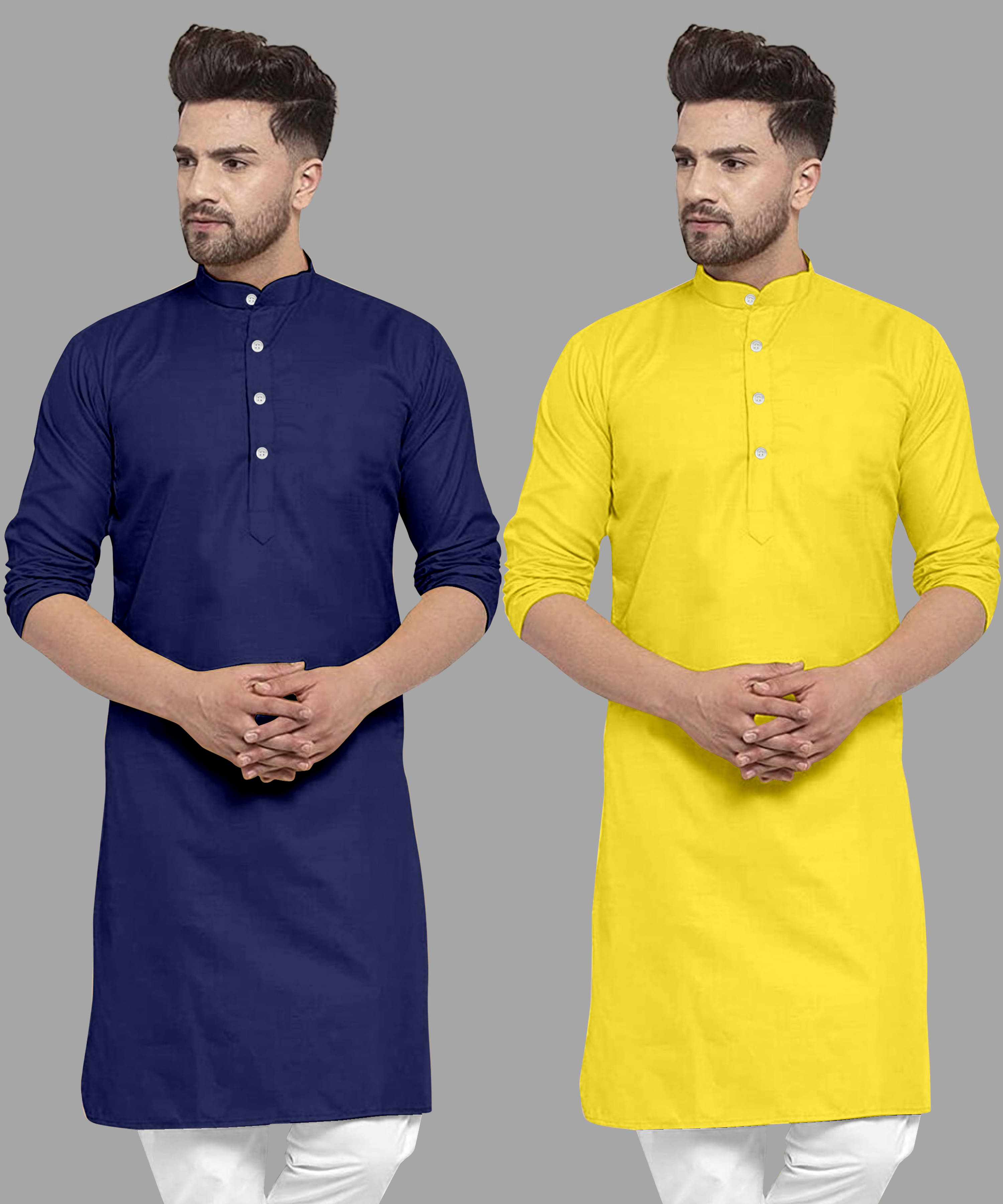 VS MALL Yellow Cotton Blend Men's Regular Kurta ( Pack of 2 ) VS MALL Yellow Cotton Blend Men's Regular Kurta ( Pack of 2 )
