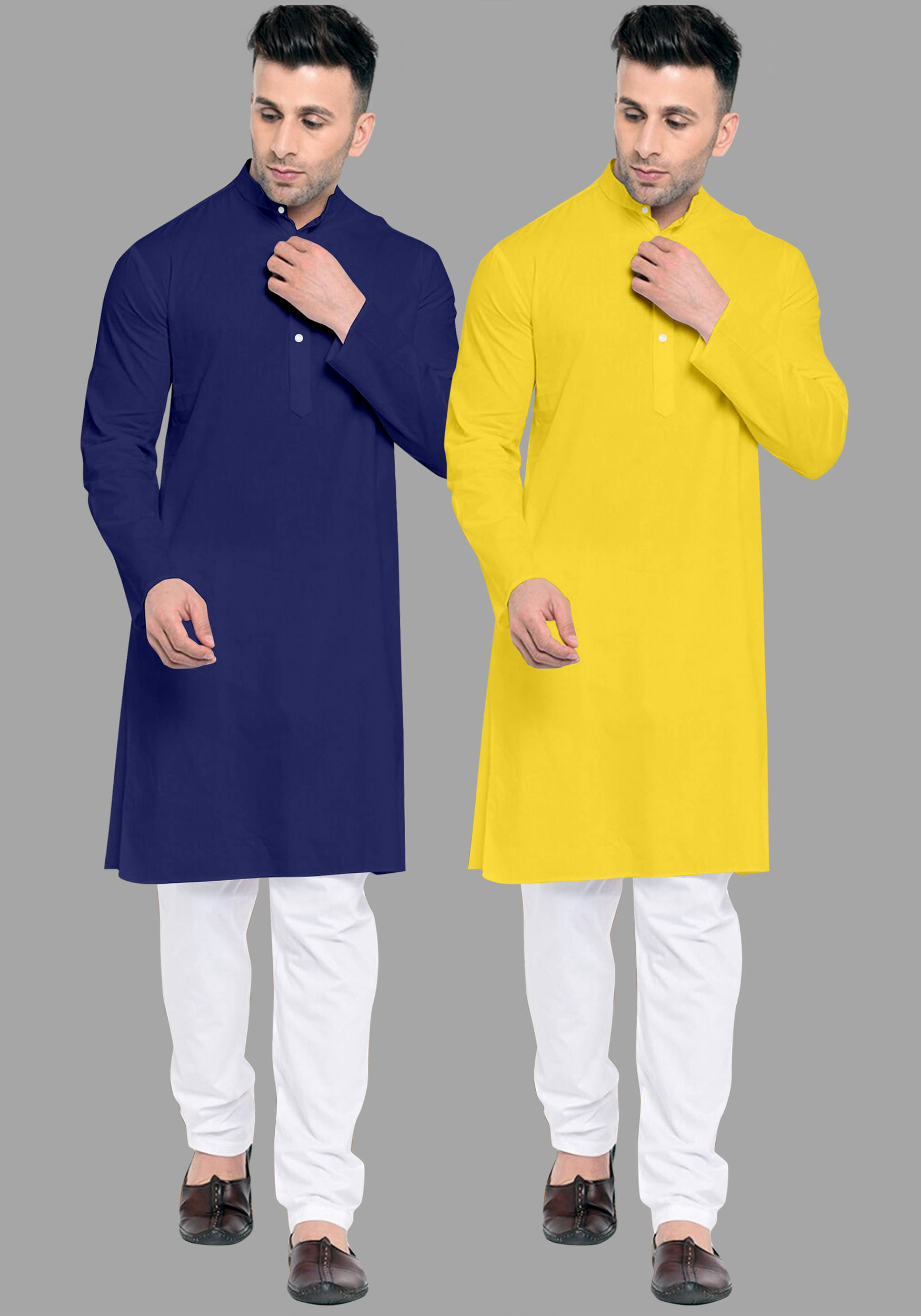     			VS MALL Yellow Cotton Blend Regular Fit Men's Kurta Pyjama Set ( Pack of 2 )