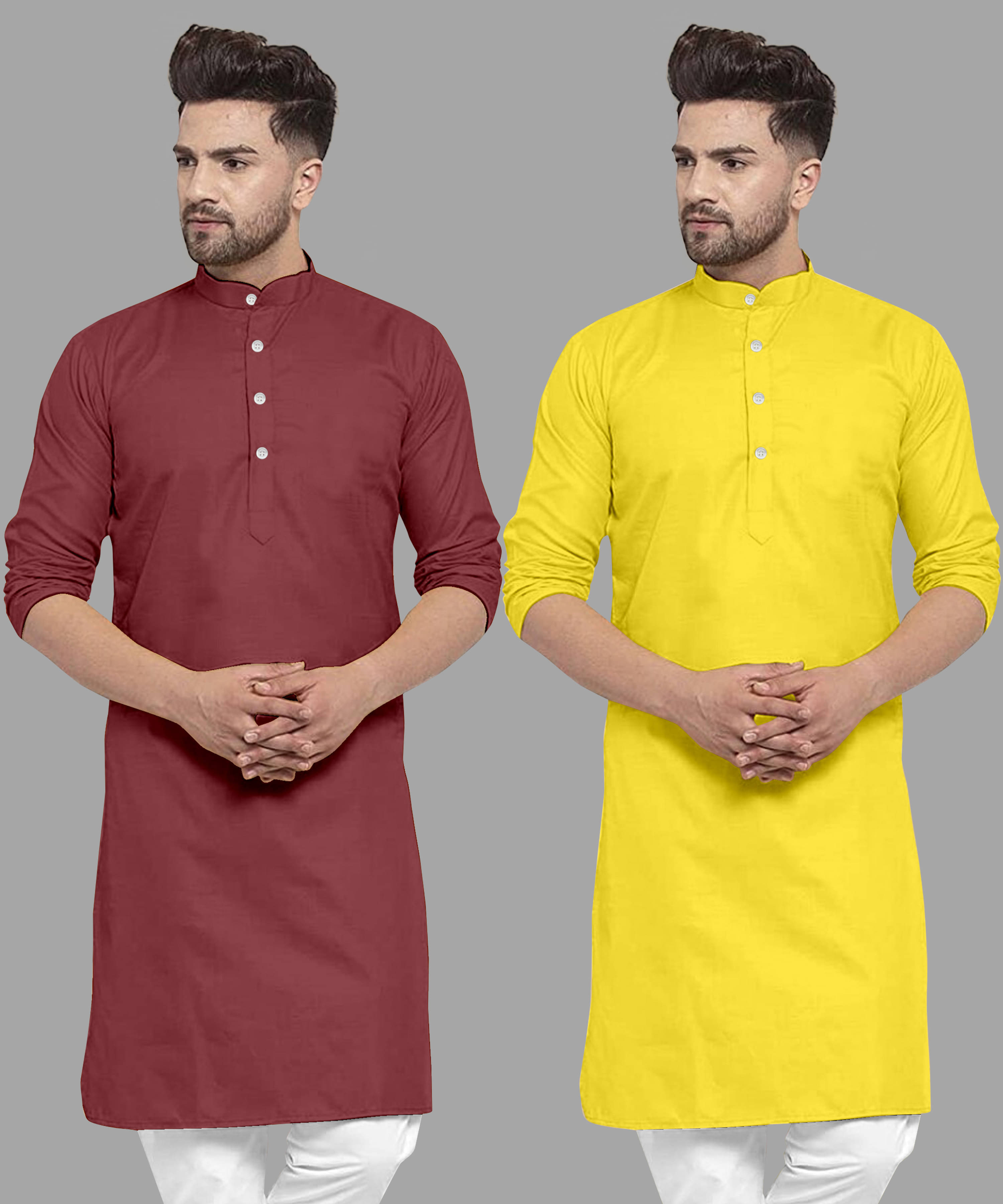 VS MALL Yellow Cotton Blend Men's Regular Kurta ( Pack of 2 ) VS MALL Yellow Cotton Blend Men's Regular Kurta ( Pack of 2 )