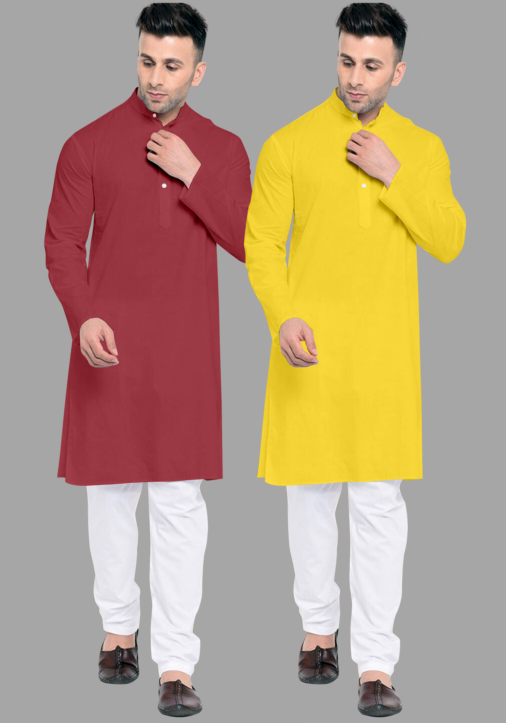     			VS MALL Yellow Cotton Blend Regular Fit Men's Kurta Pyjama Set ( Pack of 2 )