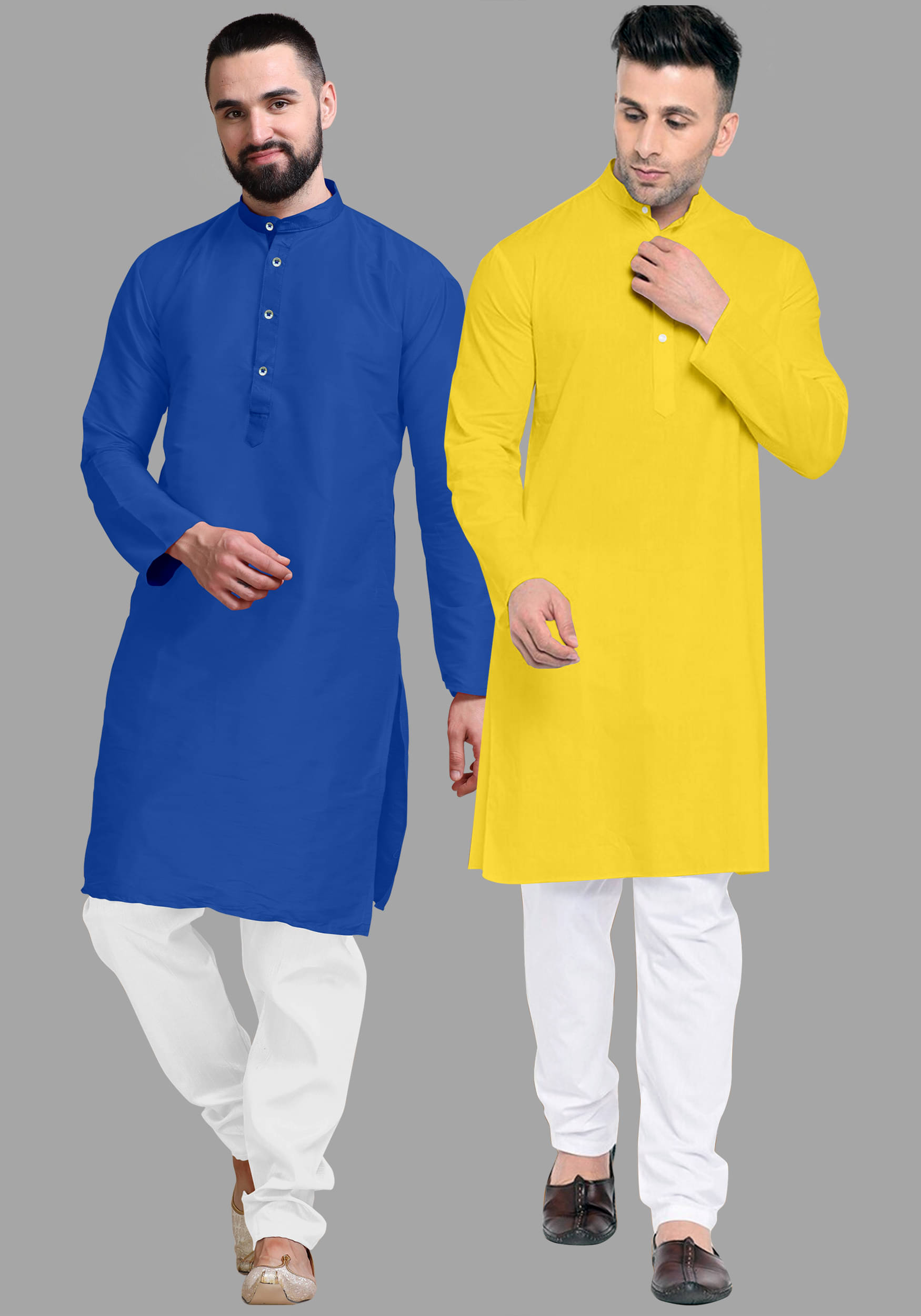     			VS MALL Yellow Cotton Blend Regular Fit Men's Kurta Pyjama Set ( Pack of 2 )
