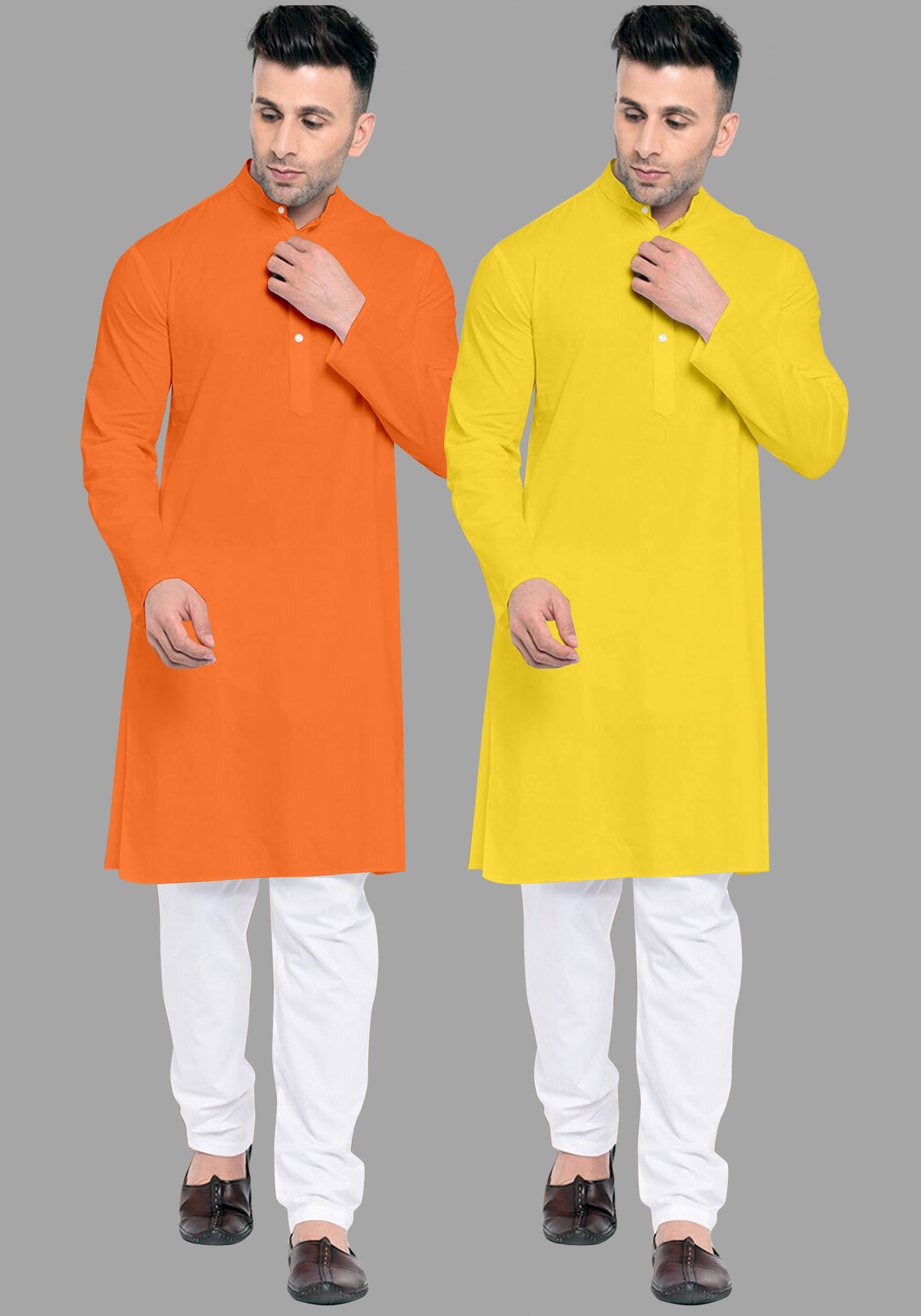     			VS MALL Yellow Cotton Blend Regular Fit Men's Kurta Pyjama Set ( Pack of 2 )