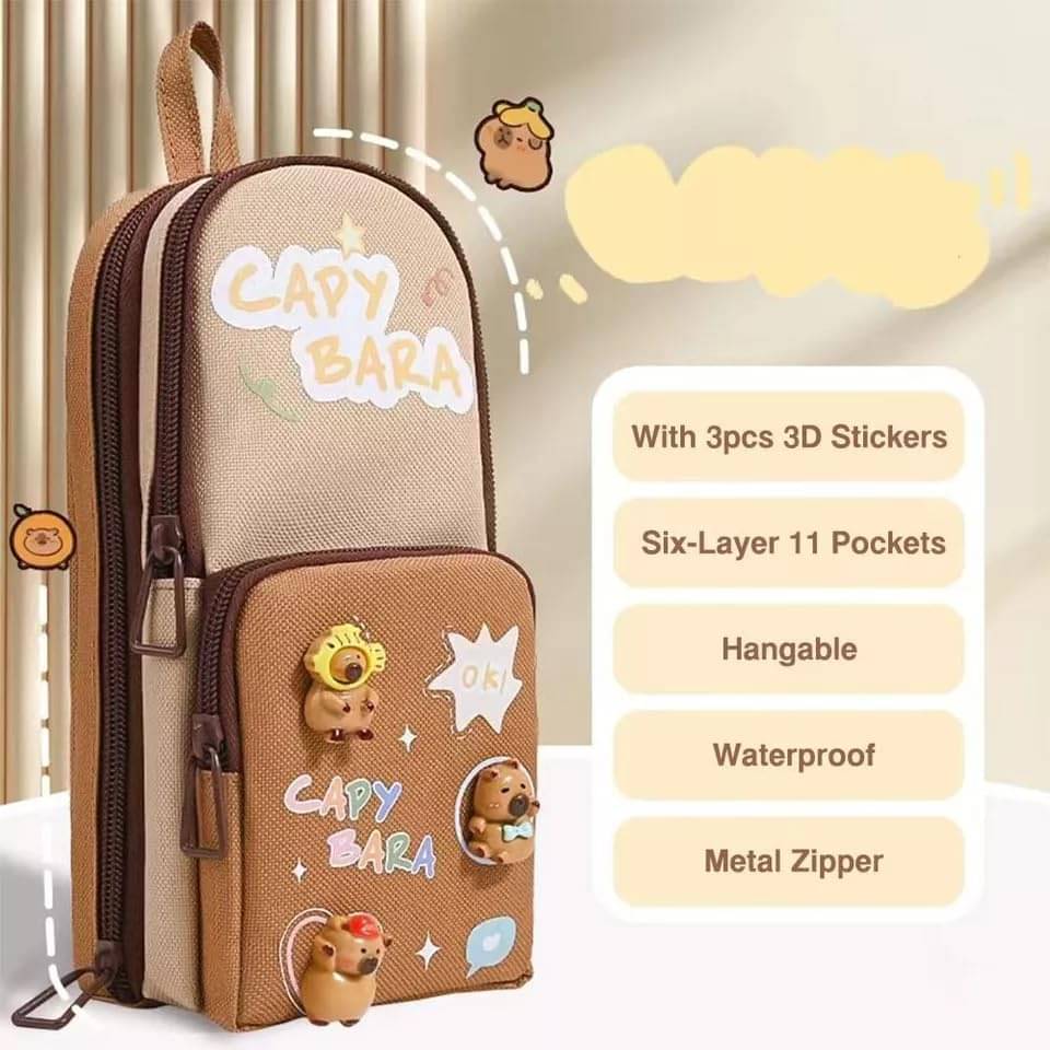     			Villy Three Layer School Bag-Shaped Pencil Pouch, Large-Capacity Pencil Pouch with Zipper