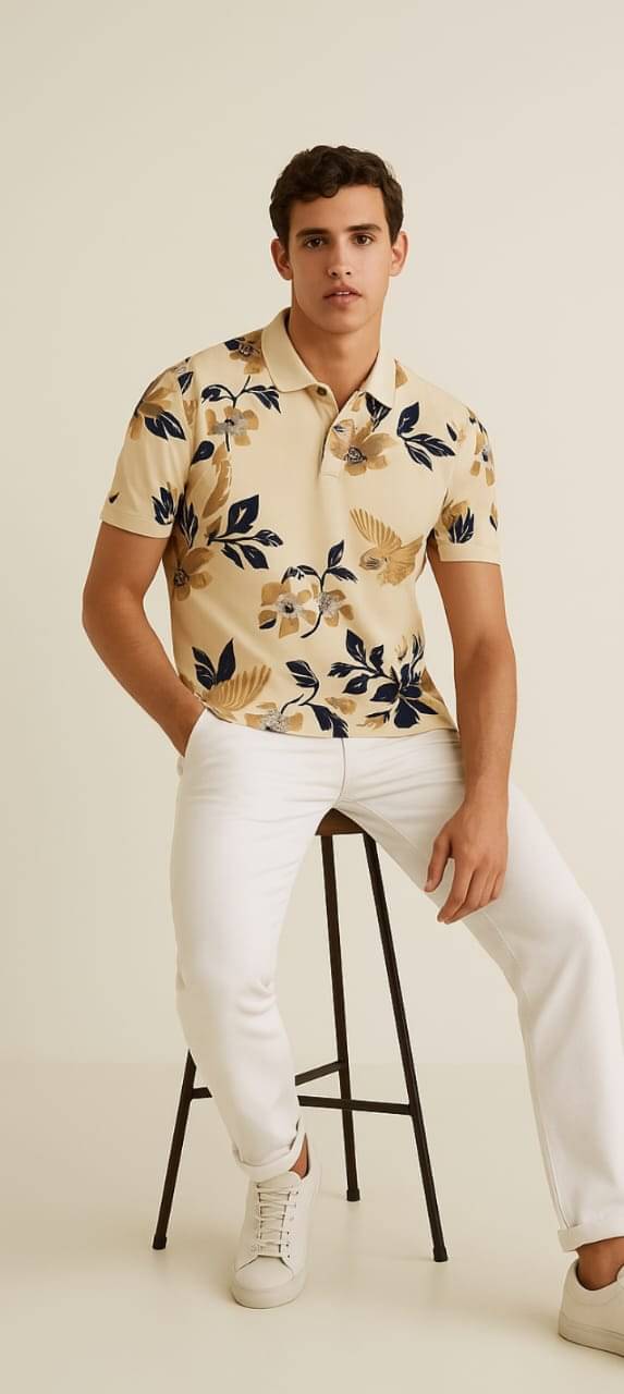     			ZEBULUN Men Cotton Blend Regular Fit Printed Polo T Shirt ( Beige )