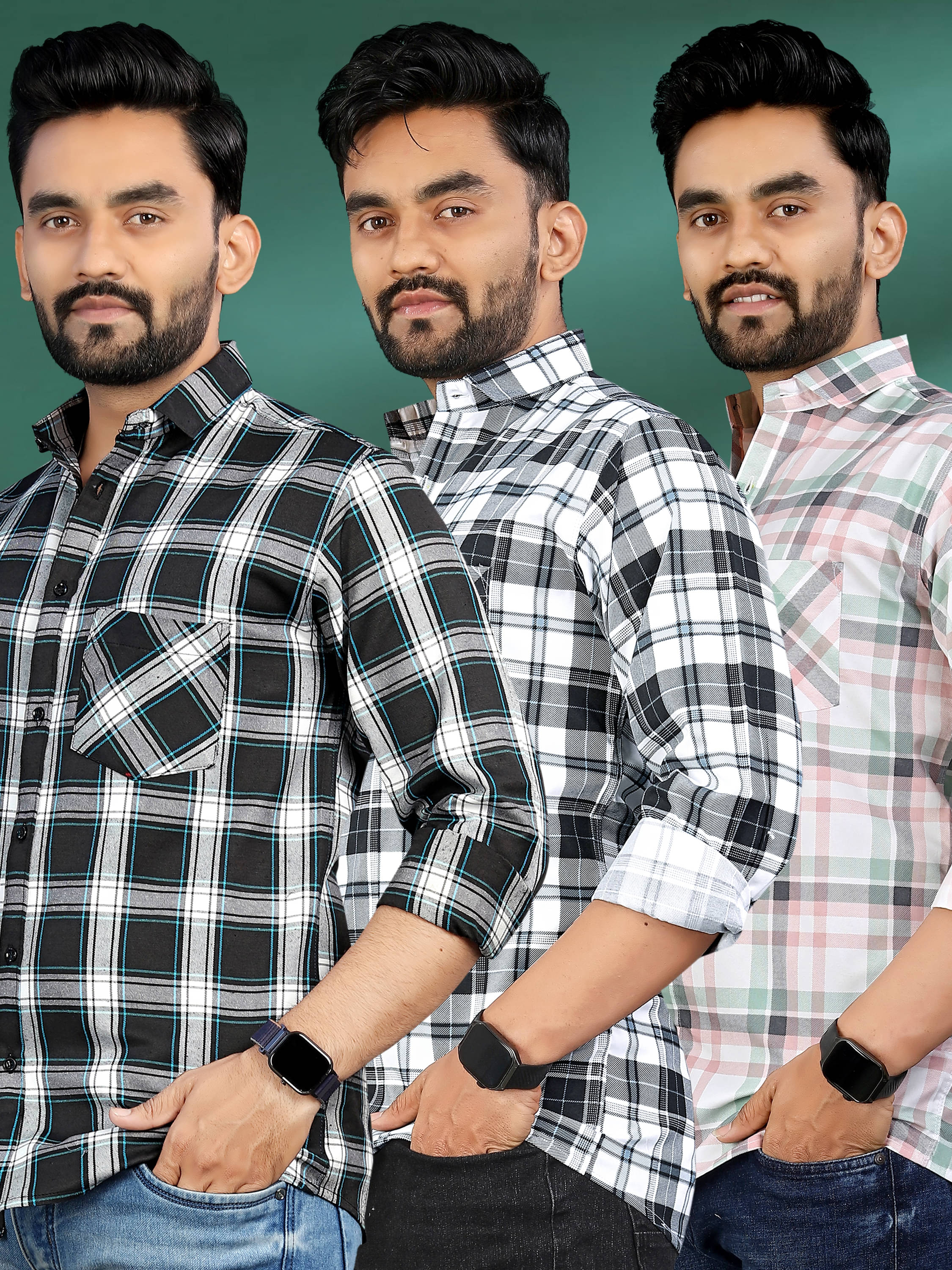 allan peter 100% Cotton Regular Fit Checks Full Sleeves Men's Casual Shirt - Multicolor 9 ( Pack of 3 ) allan peter 100% Cotton Regular Fit Checks Full Sleeves Men's Casual Shirt - Multicolor 9 ( Pack of 3 )