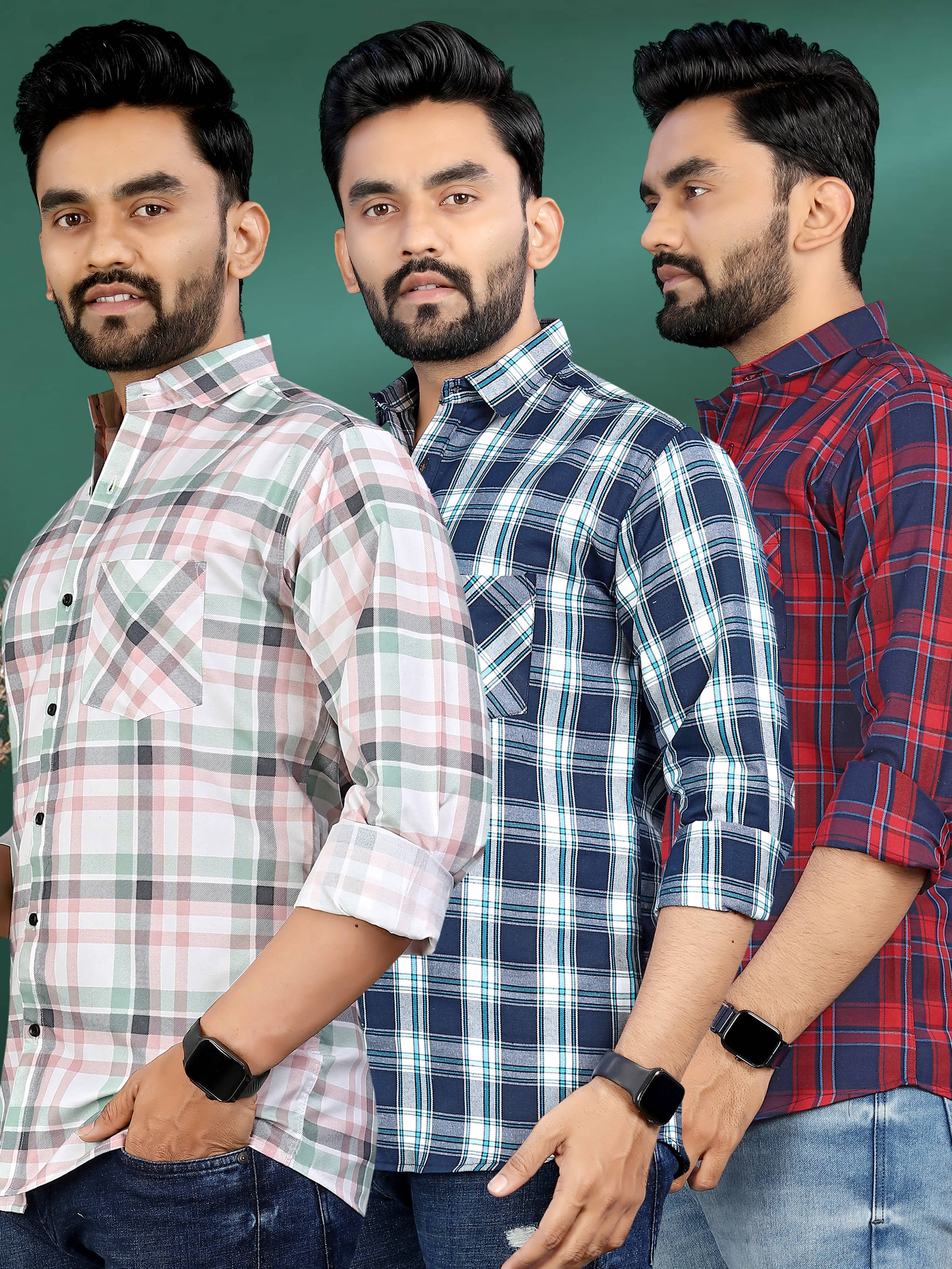     			allan peter 100% Cotton Regular Fit Checks Full Sleeves Men's Casual Shirt - Multicolor 12 ( Pack of 3 )