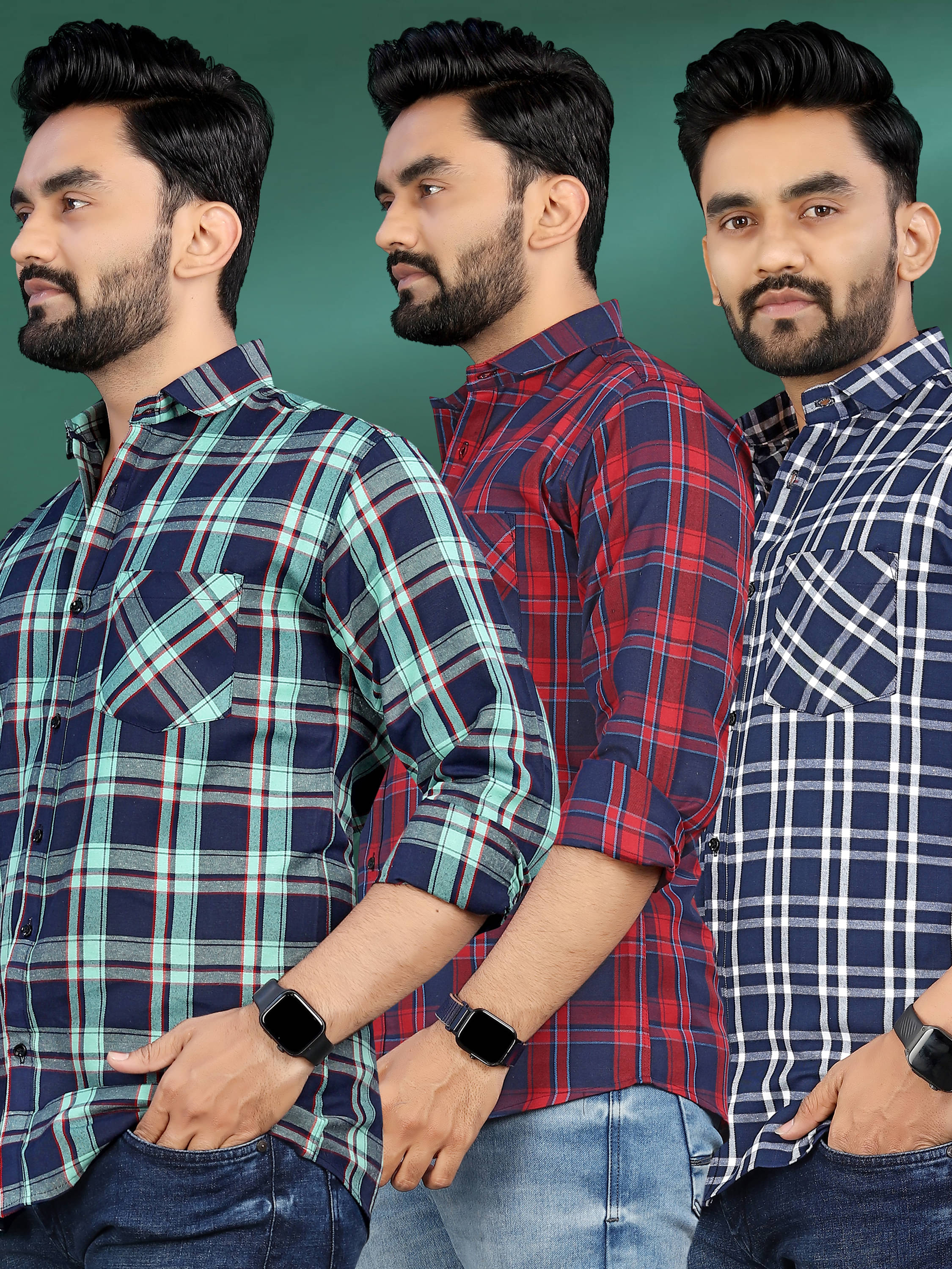 allan peter 100% Cotton Regular Fit Checks Full Sleeves Men's Casual Shirt - Multicolor 12 ( Pack of 3 ) allan peter 100% Cotton Regular Fit Checks Full Sleeves Men's Casual Shirt - Multicolor 12 ( Pack of 3 )