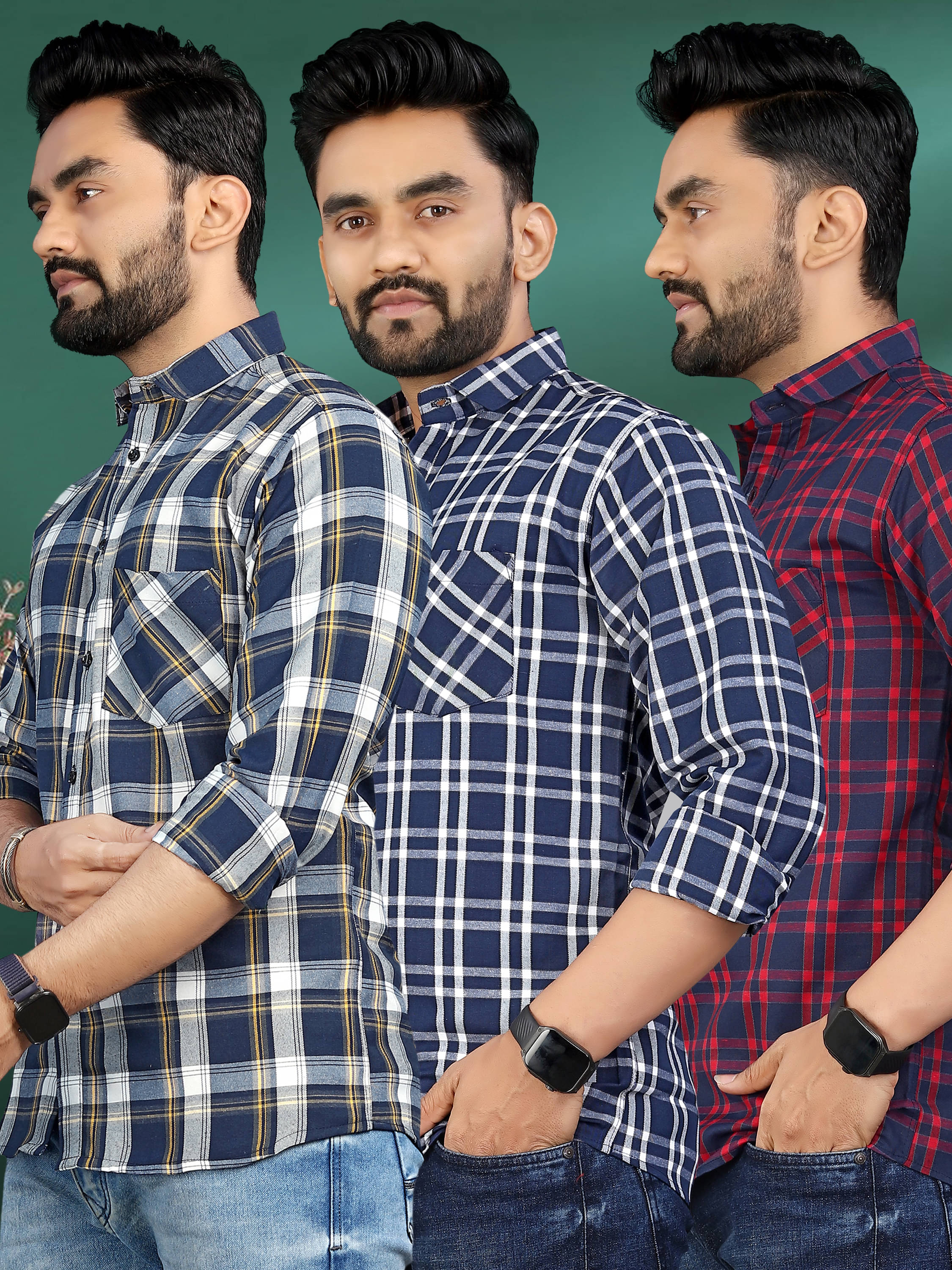     			allan peter 100% Cotton Regular Fit Checks Full Sleeves Men's Casual Shirt - Multicolor 15 ( Pack of 3 )