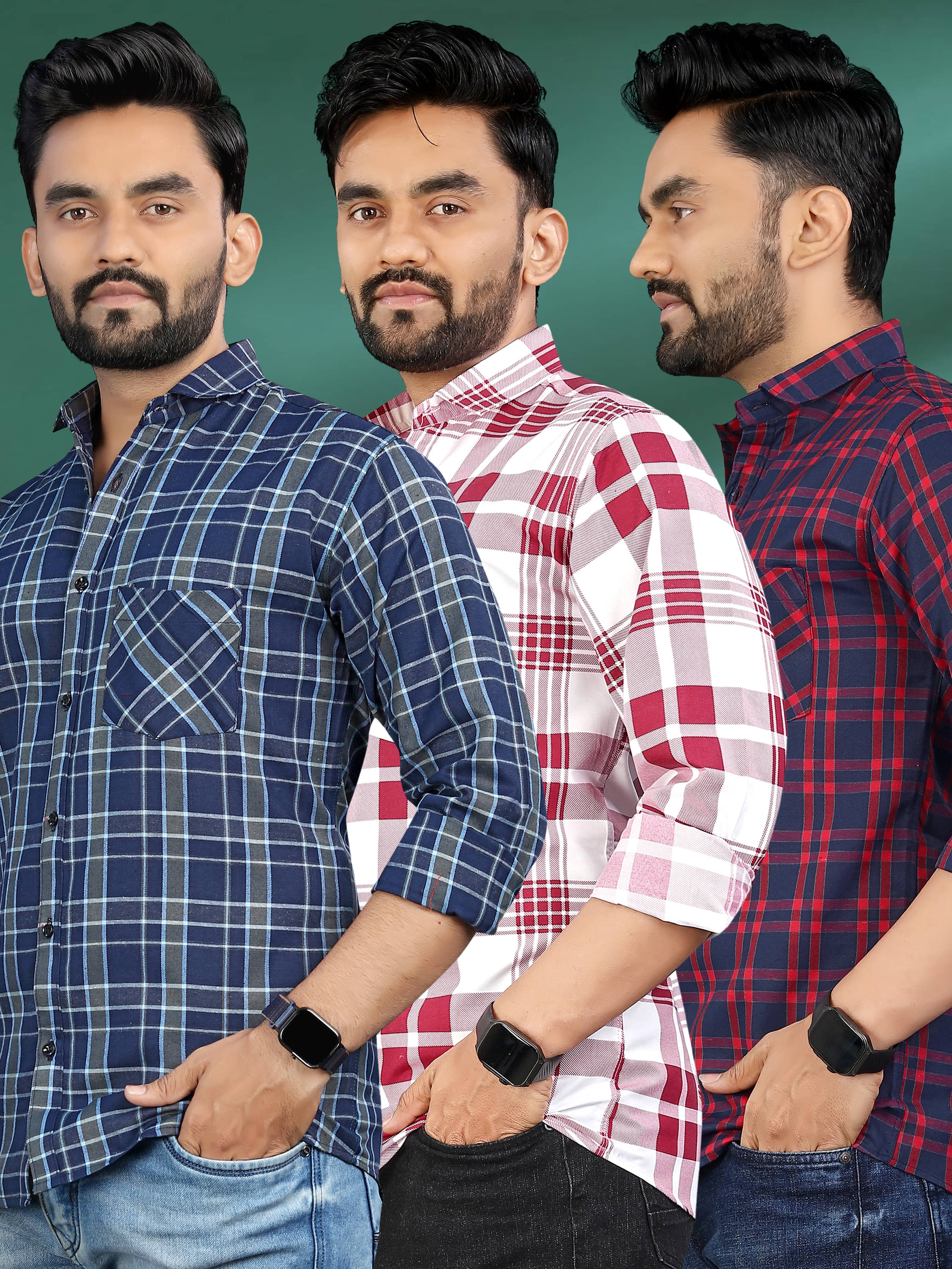     			allan peter 100% Cotton Regular Fit Checks Full Sleeves Men's Casual Shirt - Multicolor 5 ( Pack of 3 )