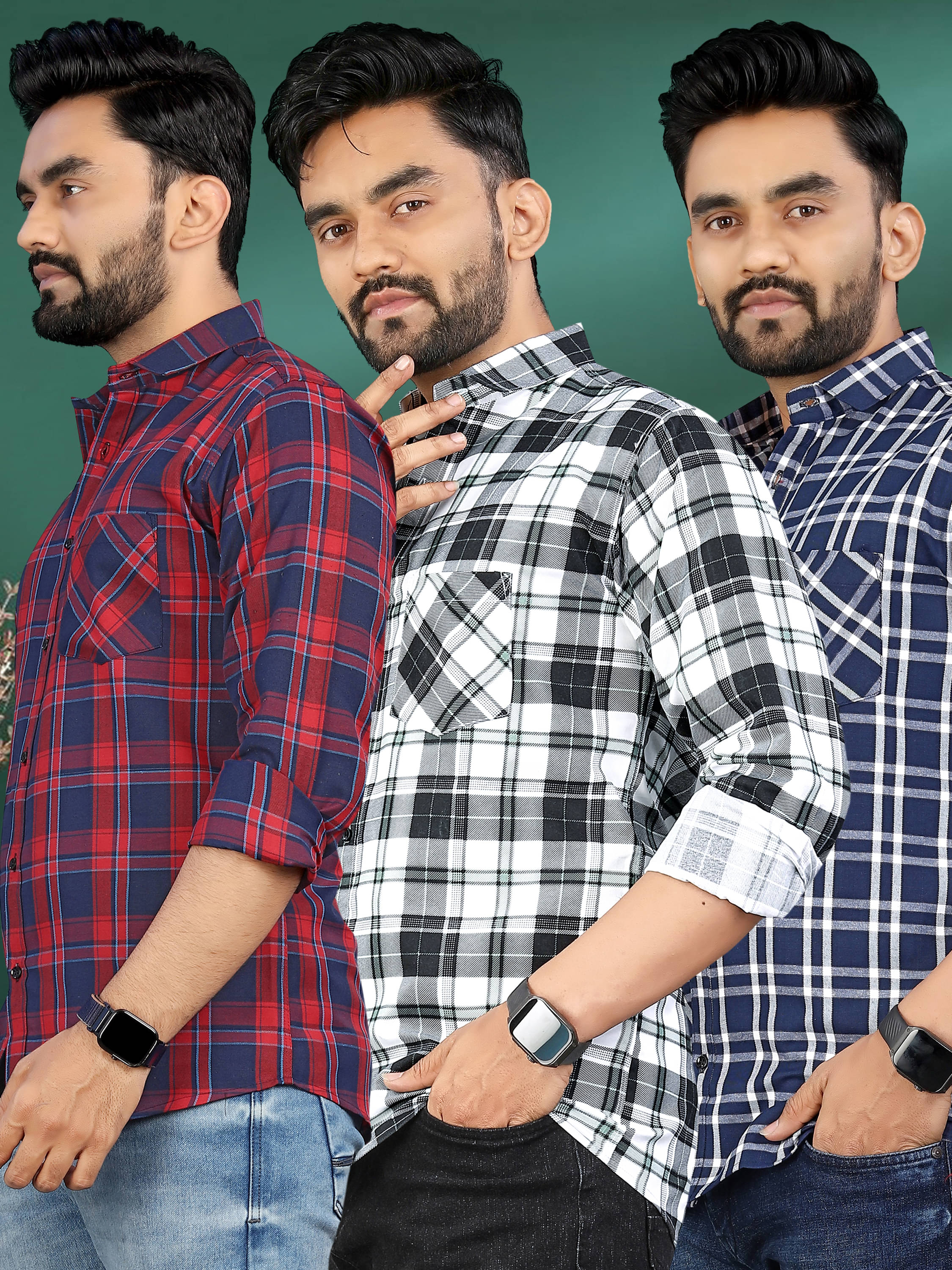     			allan peter 100% Cotton Regular Fit Checks Full Sleeves Men's Casual Shirt - Multicolor 7 ( Pack of 3 )