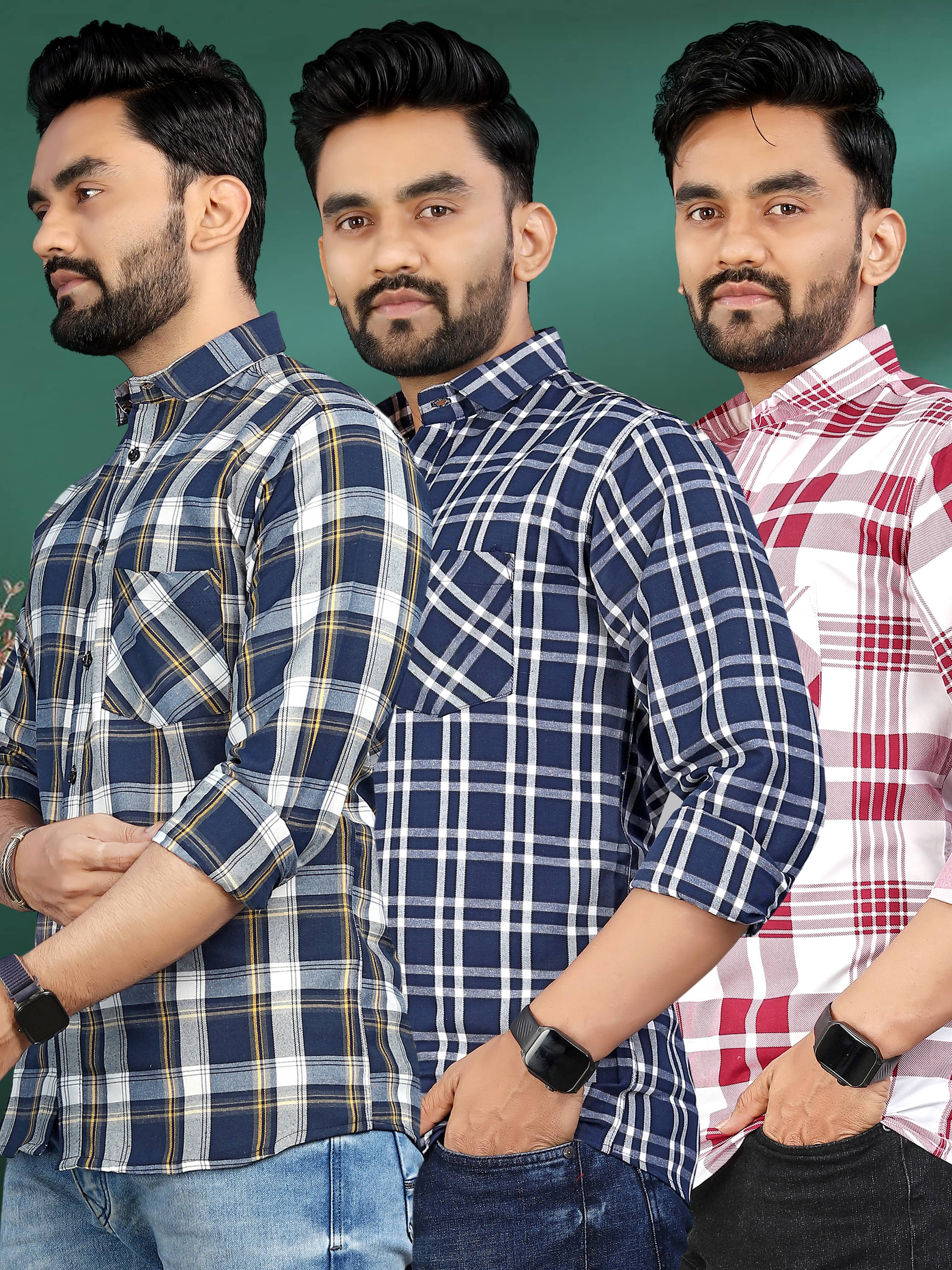     			allan peter 100% Cotton Regular Fit Checks Full Sleeves Men's Casual Shirt - Multicolor 9 ( Pack of 3 )