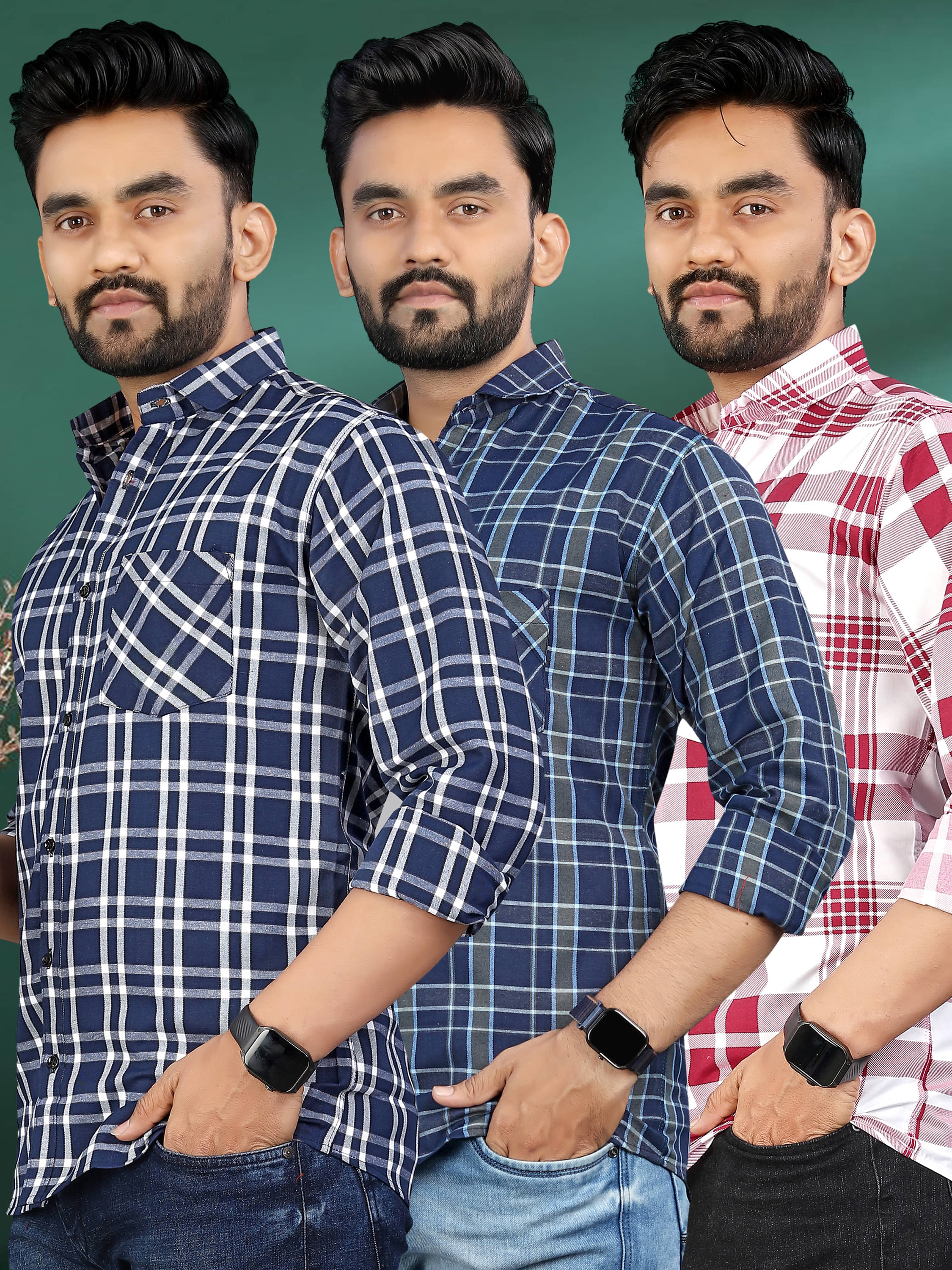     			allan peter 100% Cotton Regular Fit Checks Full Sleeves Men's Casual Shirt - Multicolor 4 ( Pack of 3 )