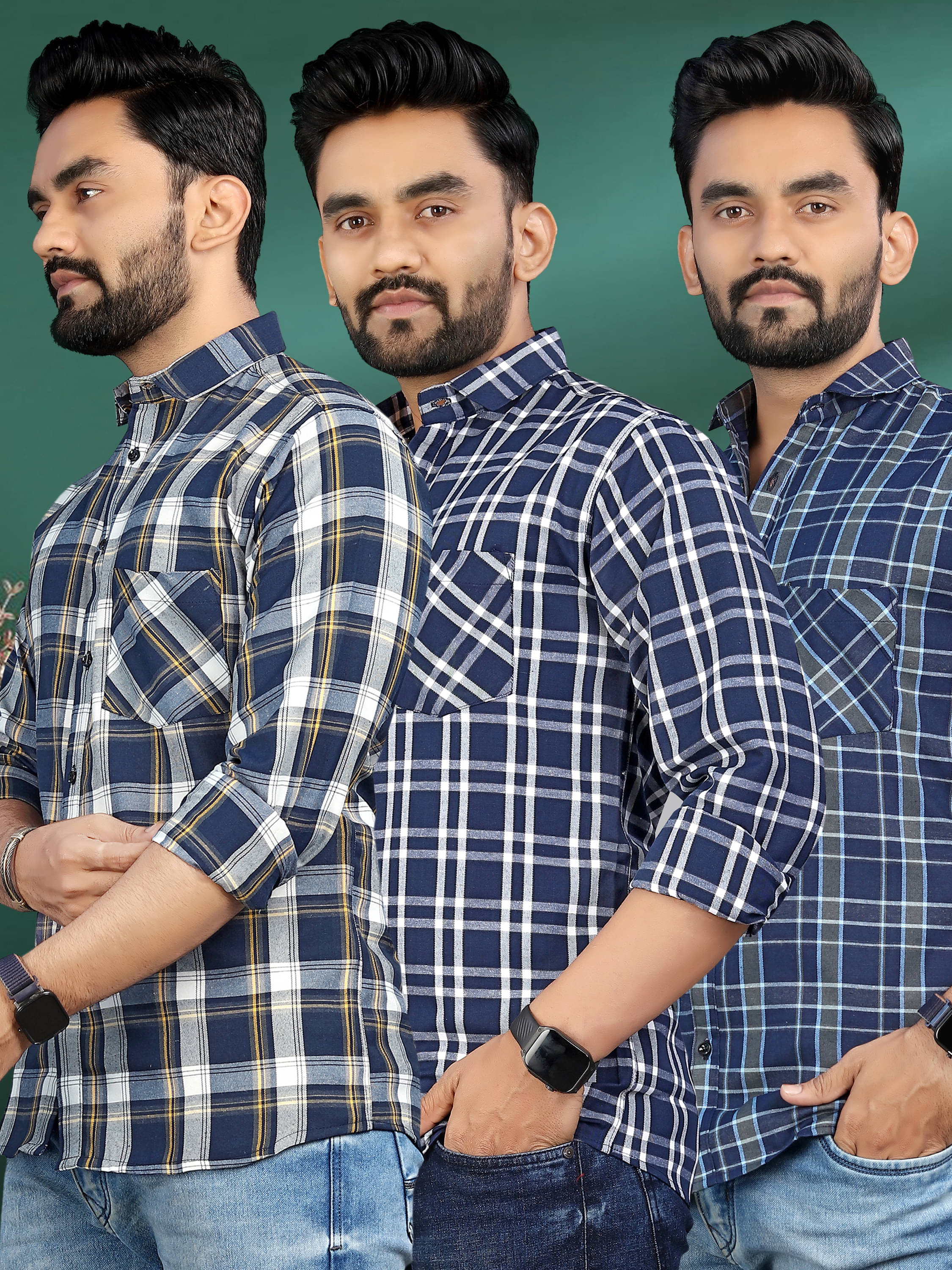     			allan peter 100% Cotton Regular Fit Checks Full Sleeves Men's Casual Shirt - Multicolor 3 ( Pack of 3 )