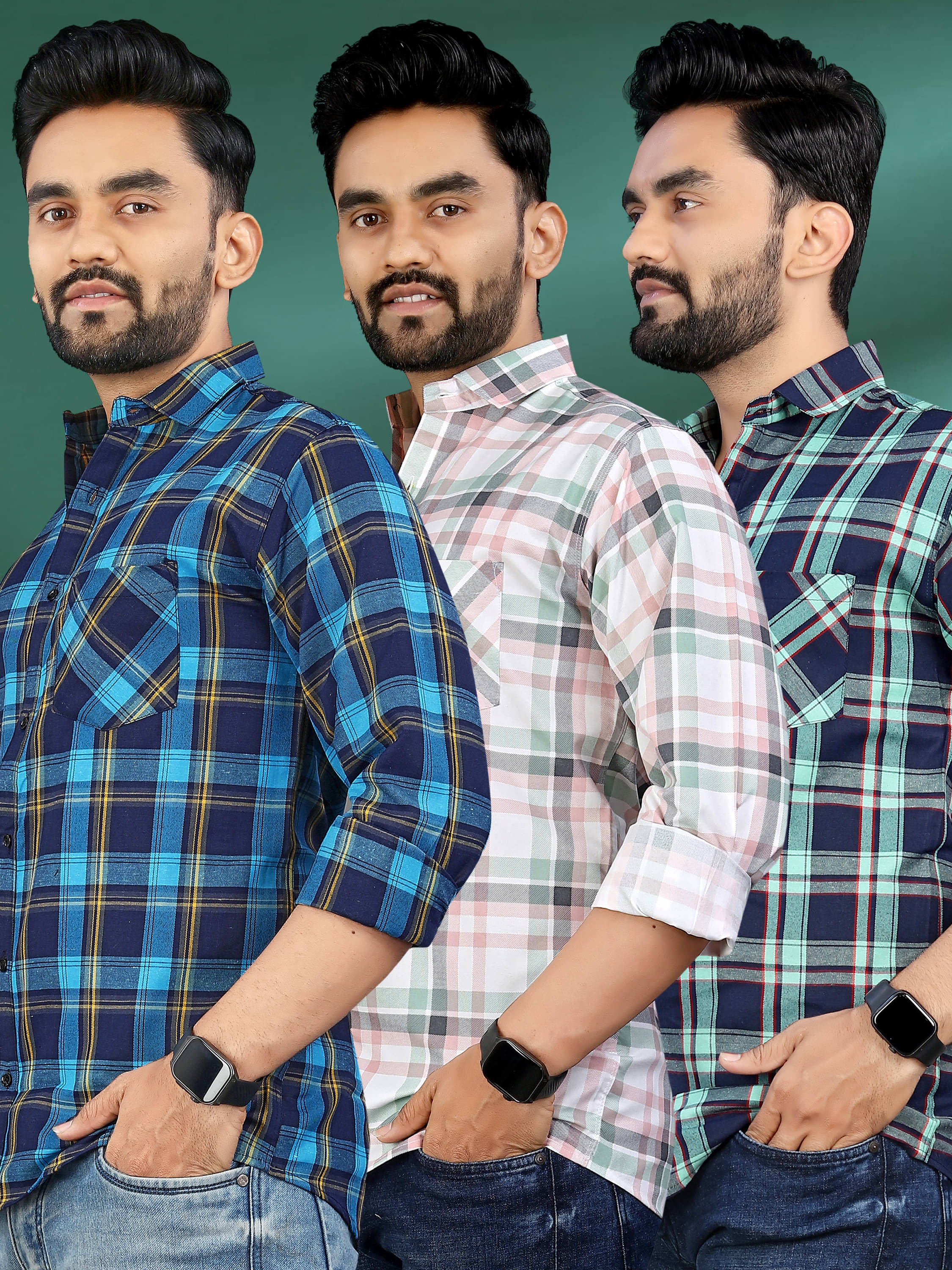     			allan peter 100% Cotton Regular Fit Checks Full Sleeves Men's Casual Shirt - Multicolor 15 ( Pack of 3 )