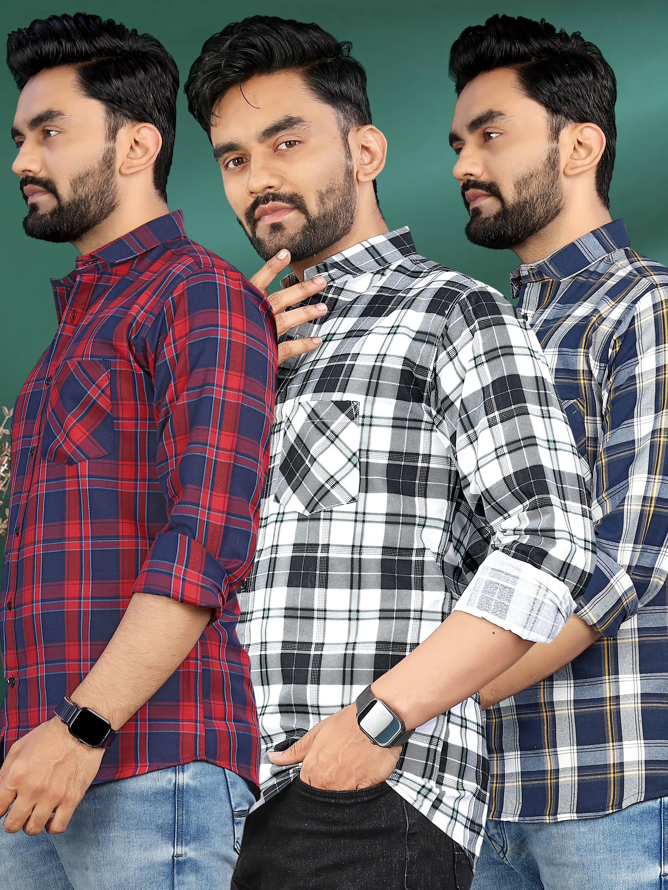     			allan peter 100% Cotton Regular Fit Checks Full Sleeves Men's Casual Shirt - Multicolor 1 ( Pack of 3 )