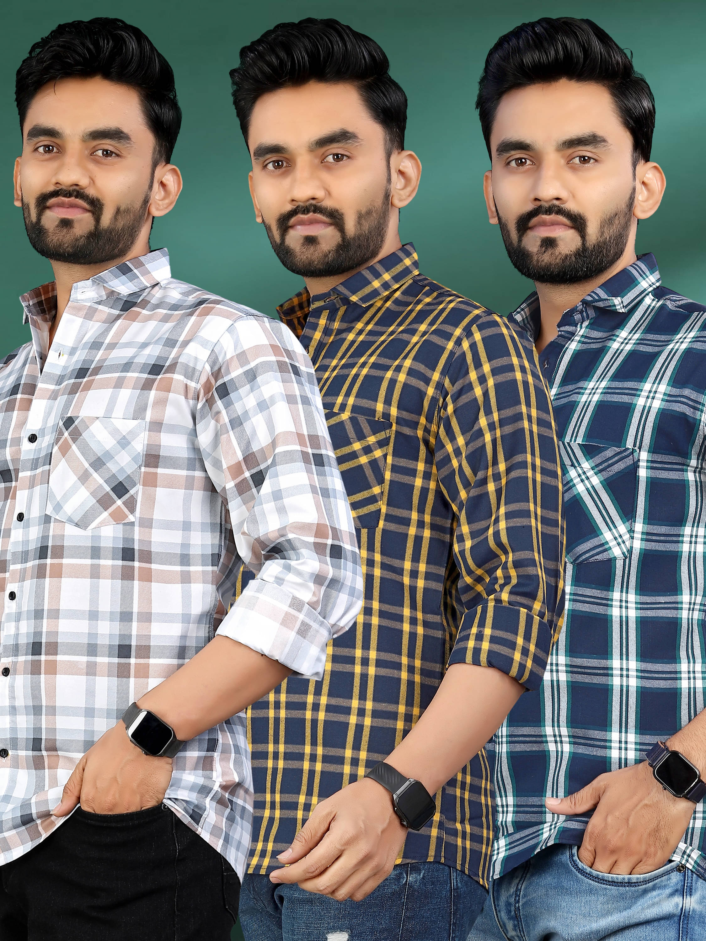     			allan peter 100% Cotton Regular Fit Checks Full Sleeves Men's Casual Shirt - Multicolor ( Pack of 3 )