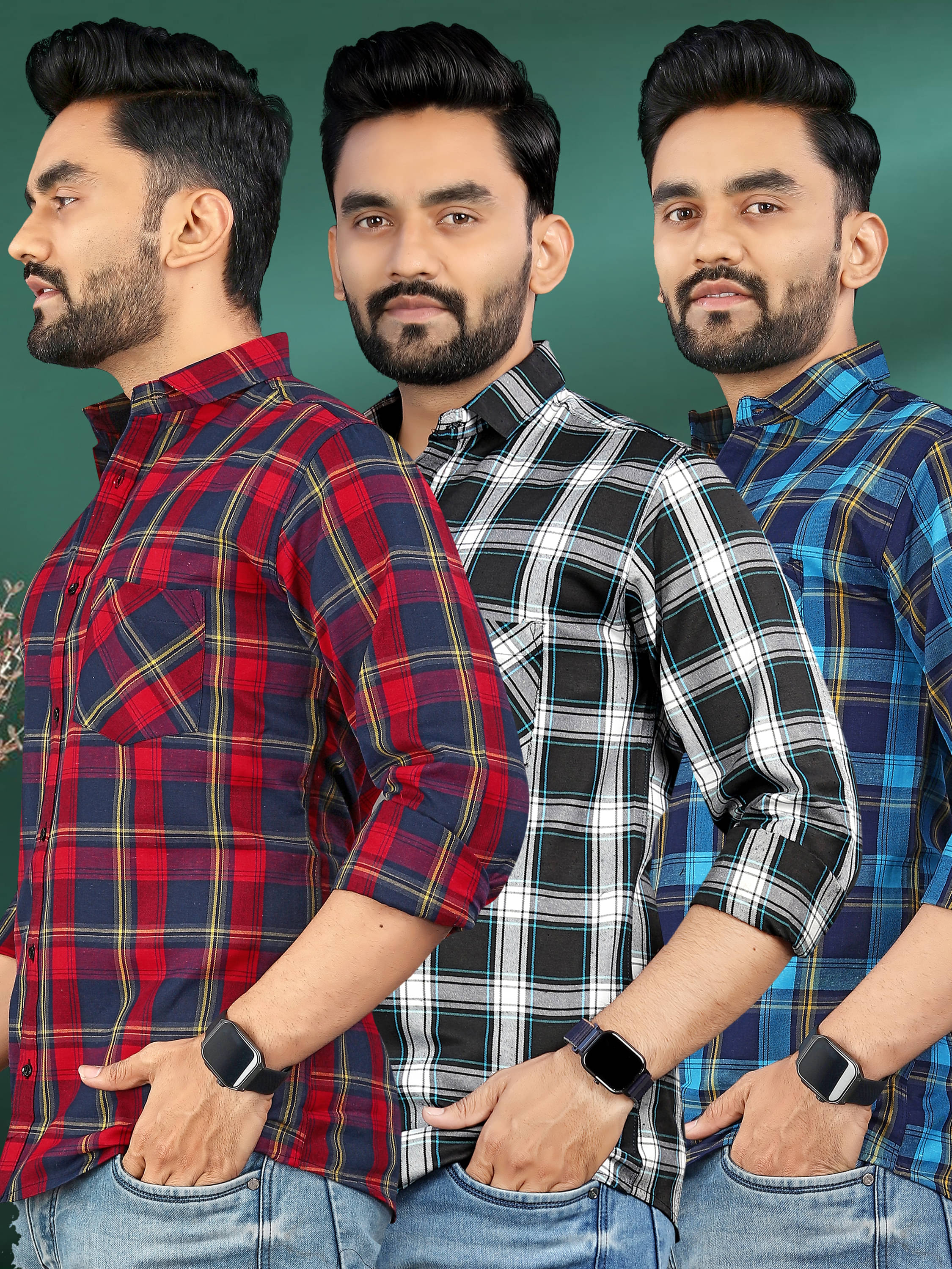 allan peter 100% Cotton Regular Fit Checks Full Sleeves Men's Casual Shirt - Multicolor 8 ( Pack of 3 ) allan peter 100% Cotton Regular Fit Checks Full Sleeves Men's Casual Shirt - Multicolor 8 ( Pack of 3 )