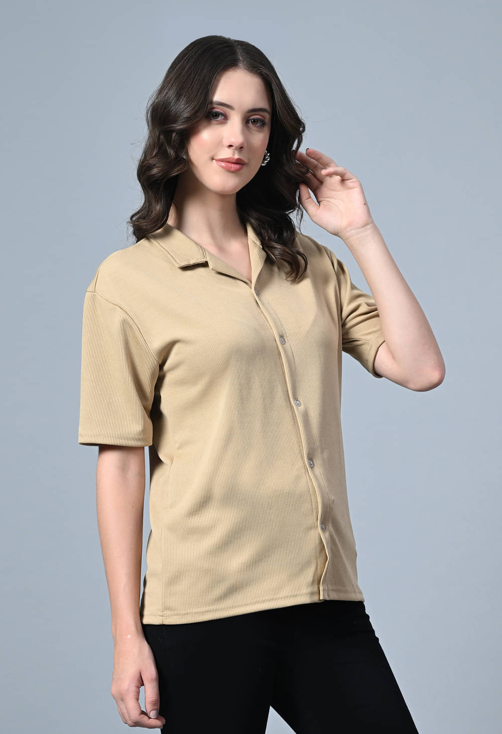 clafoutis Women Solid Polyester Shirt ( Beige ) clafoutis Women Solid Polyester Shirt ( Beige )