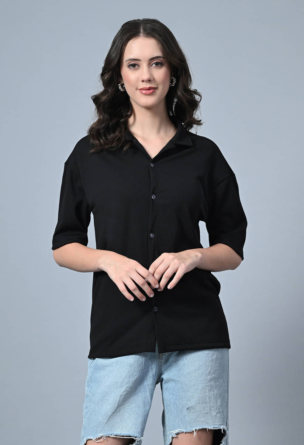 clafoutis Women Solid Polyester Shirt ( Black )