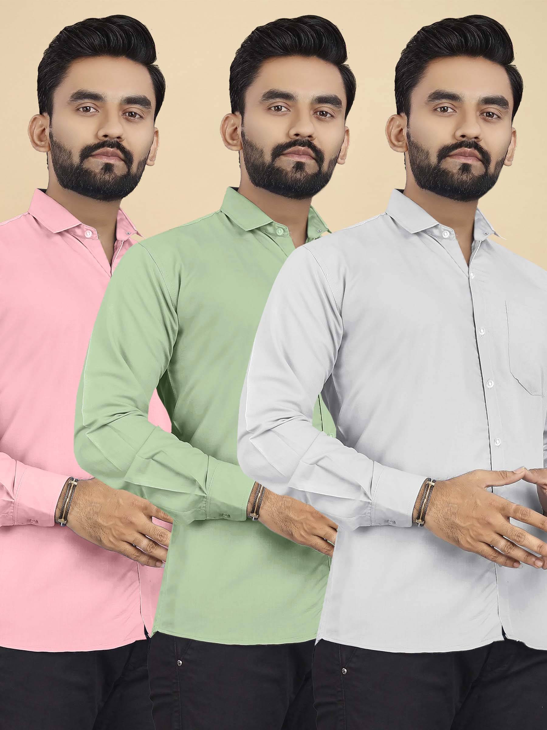     			ALY JOHN Cotton Regular Fit Full Sleeves Men's Formal Shirt - Multicolor ( Pack of 3 )