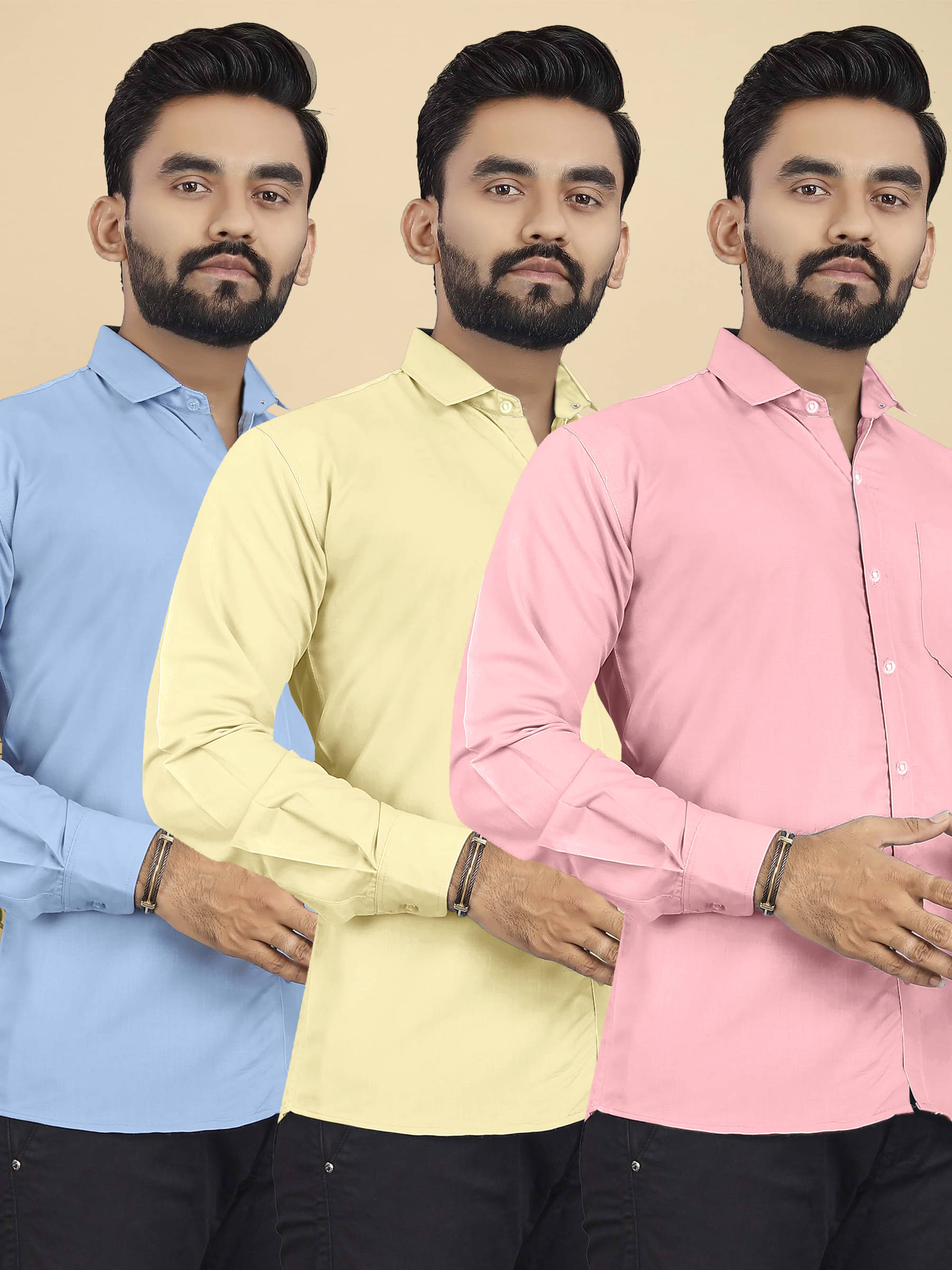ALY JOHN Cotton Regular Fit Full Sleeves Men's Formal Shirt - Multicolor 2 ( Pack of 3 ) ALY JOHN Cotton Regular Fit Full Sleeves Men's Formal Shirt - Multicolor 2 ( Pack of 3 )