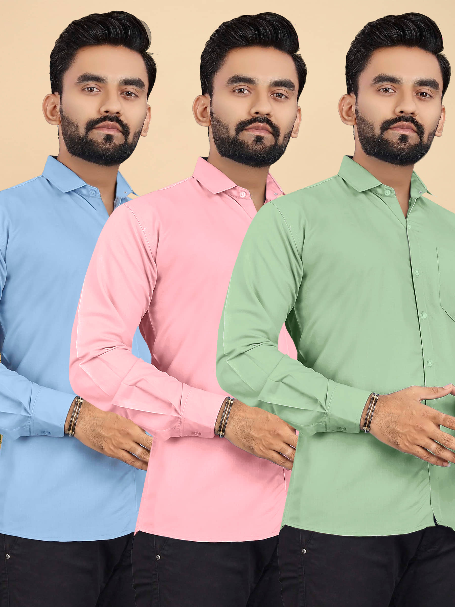 ALY JOHN Cotton Regular Fit Full Sleeves Men's Formal Shirt - Multicolor 1 ( Pack of 3 )