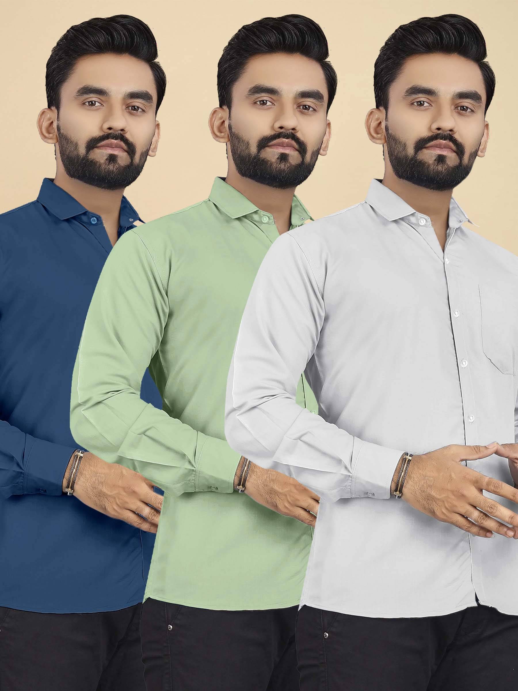     			ALY JOHN Cotton Regular Fit Full Sleeves Men's Formal Shirt - Multicolor ( Pack of 3 )