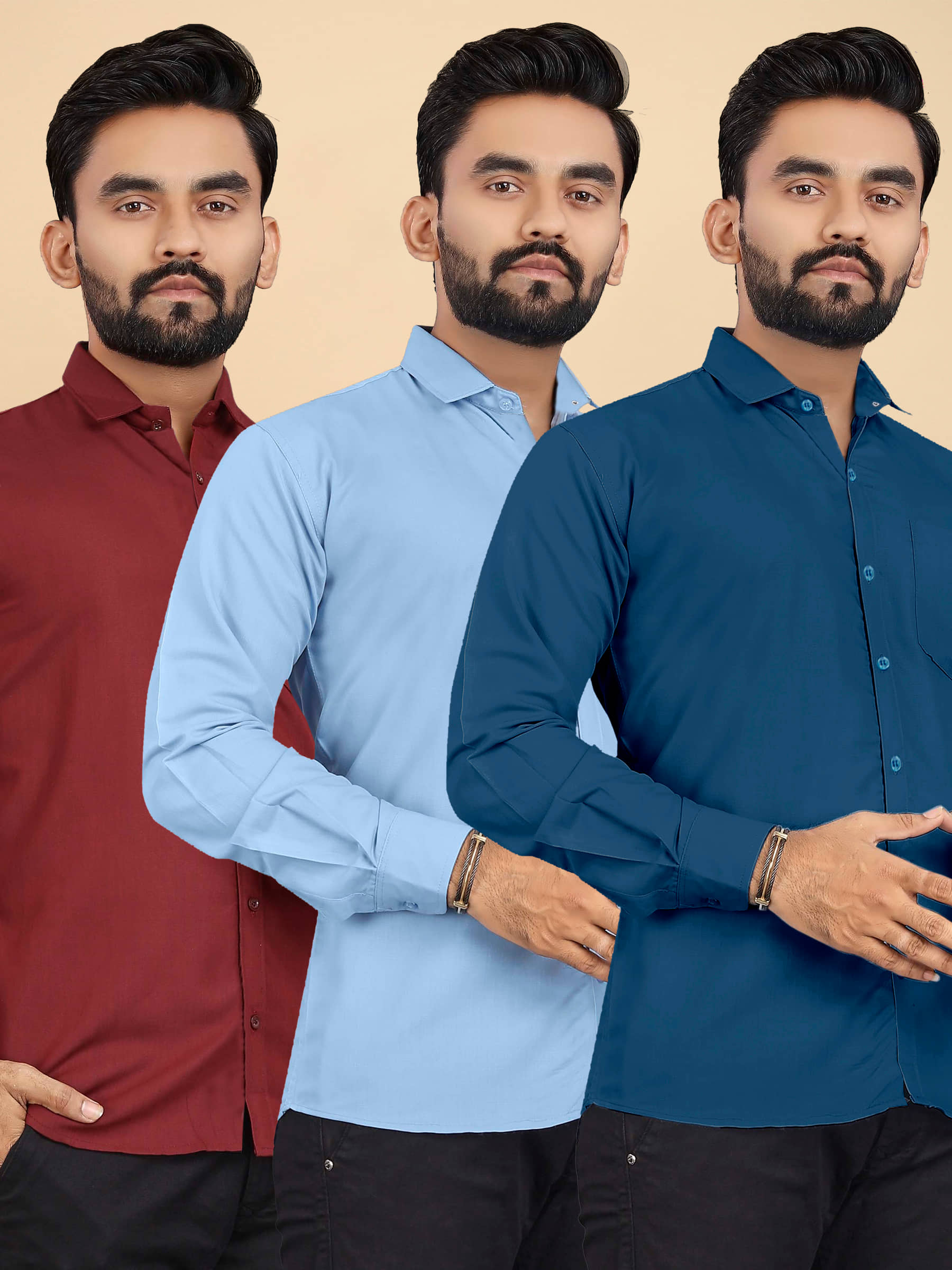 ALY JOHN Cotton Regular Fit Full Sleeves Men's Formal Shirt - Multicolor 13 ( Pack of 3 )