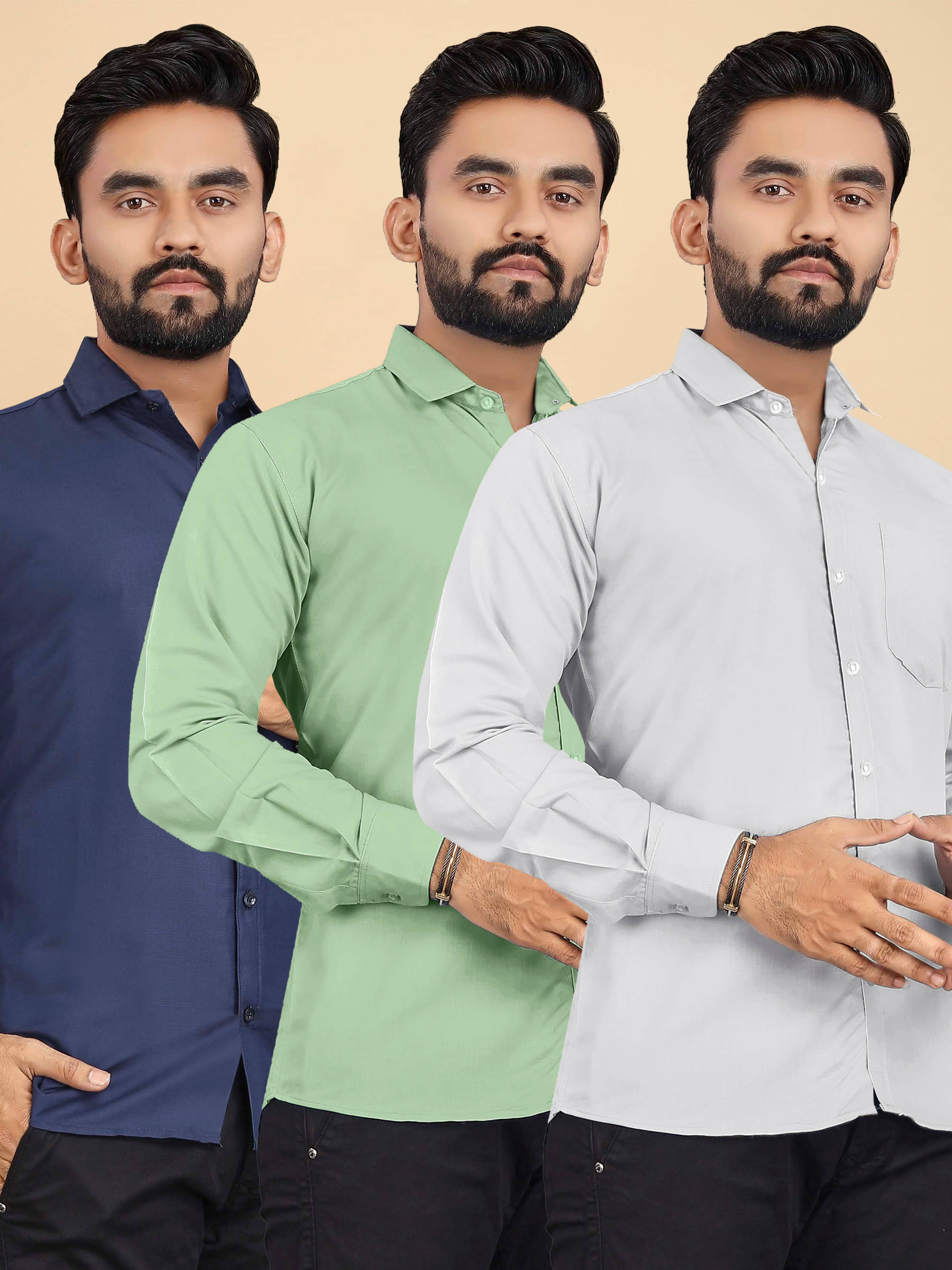 ALY JOHN Cotton Regular Fit Full Sleeves Men's Formal Shirt - Multicolor 9 ( Pack of 3 ) ALY JOHN Cotton Regular Fit Full Sleeves Men's Formal Shirt - Multicolor 9 ( Pack of 3 )