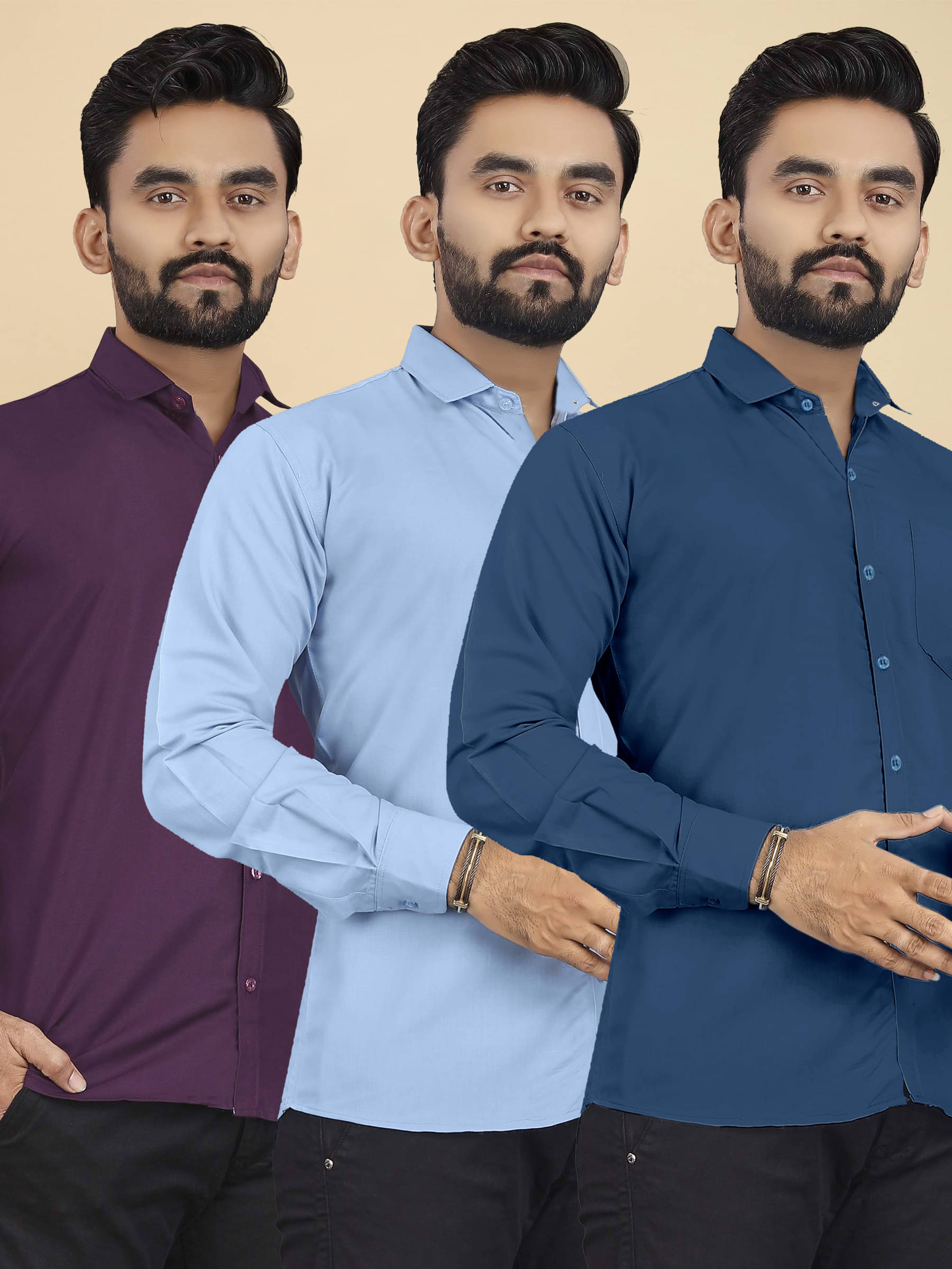 ALY JOHN Cotton Regular Fit Full Sleeves Men's Formal Shirt - Multicolor 4 ( Pack of 3 ) ALY JOHN Cotton Regular Fit Full Sleeves Men's Formal Shirt - Multicolor 4 ( Pack of 3 )