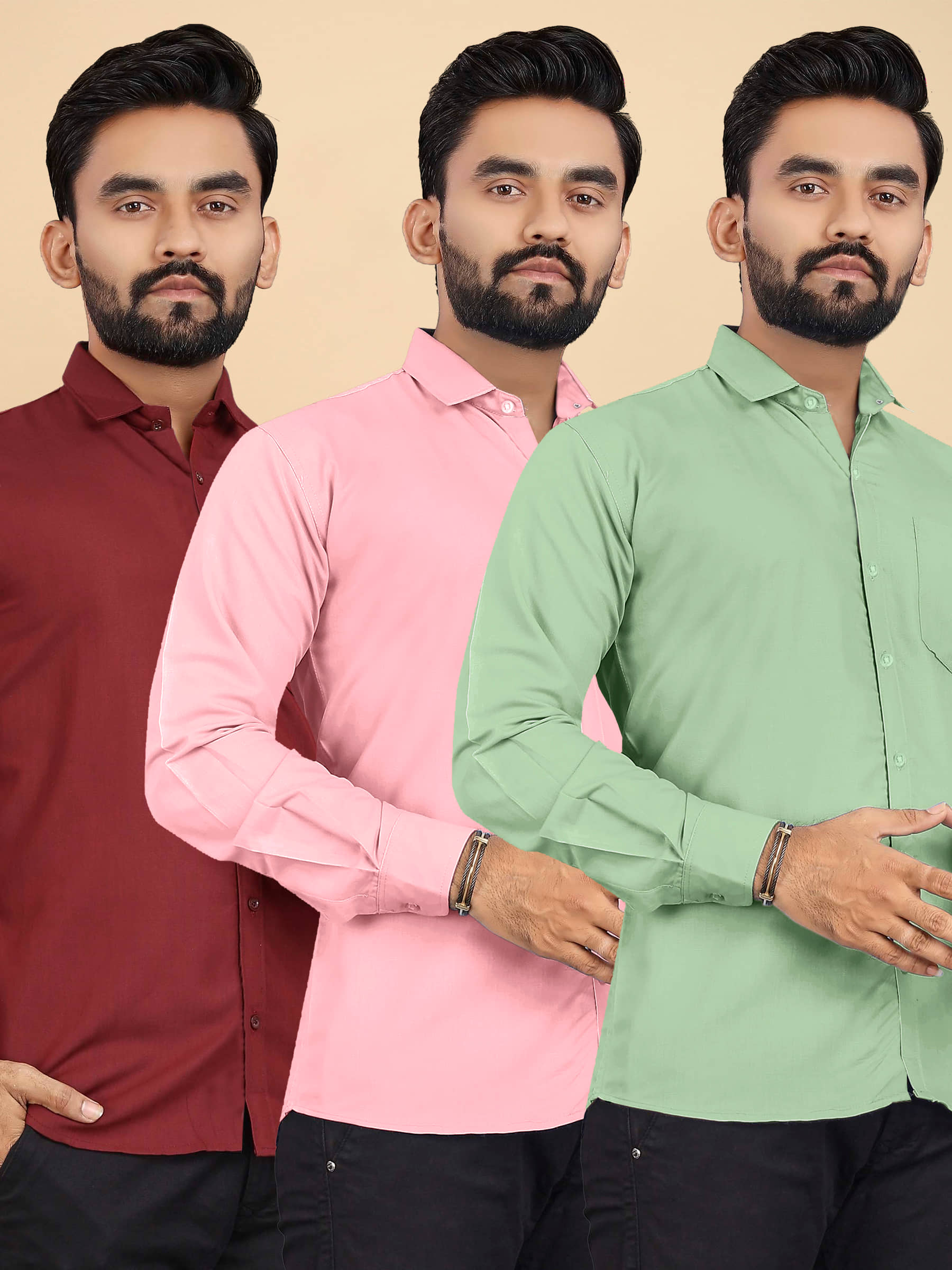 ALY JOHN Cotton Regular Fit Full Sleeves Men's Formal Shirt - Multicolor 4 ( Pack of 3 )