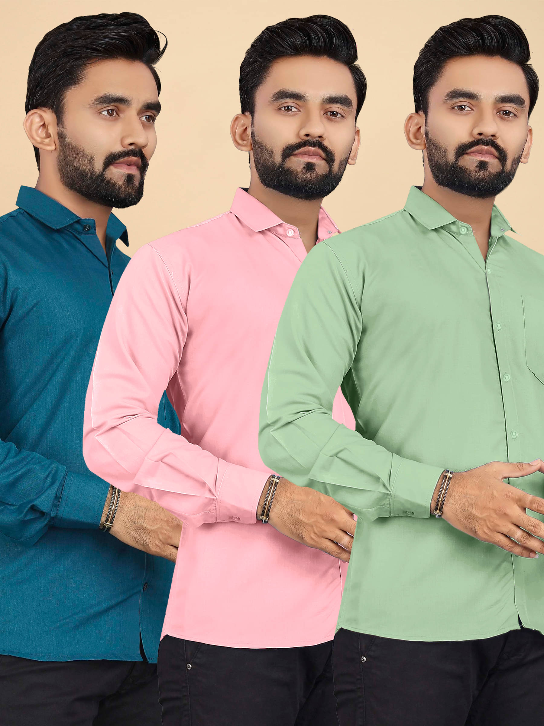 ALY JOHN Cotton Regular Fit Full Sleeves Men's Formal Shirt - Multicolor 9 ( Pack of 3 )     			ALY JOHN Cotton Regular Fit Full Sleeves Men's Formal Shirt - Multicolor 9 ( Pack of 3 )