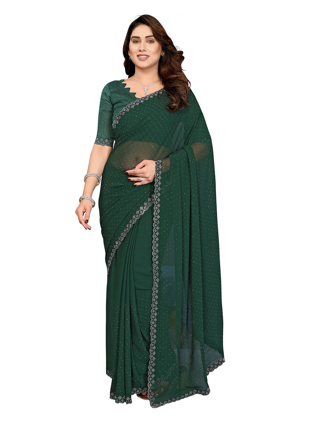 ANAND SAREES Georgette Self Design Chanderi saree With Unstitched Blouse Piece ( Green ) ANAND SAREES Georgette Self Design Chanderi saree With Unstitched Blouse Piece ( Green )