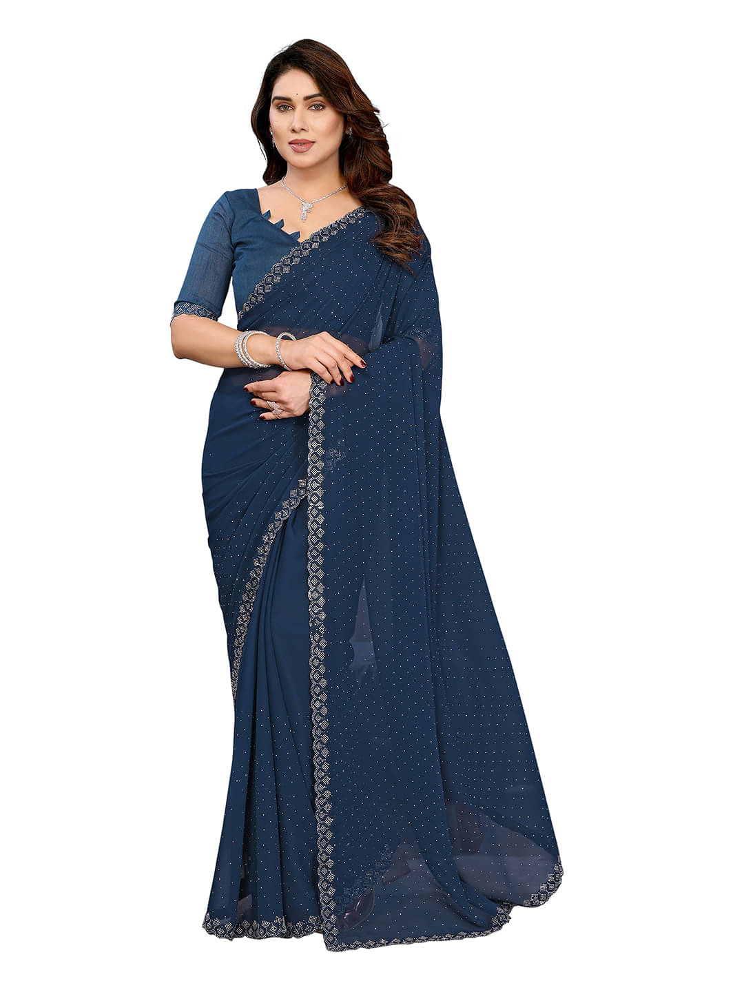 ANAND SAREES Georgette Self Design Chanderi saree With Unstitched Blouse Piece ( Rama ) ANAND SAREES Georgette Self Design Chanderi saree With Unstitched Blouse Piece ( Rama )
