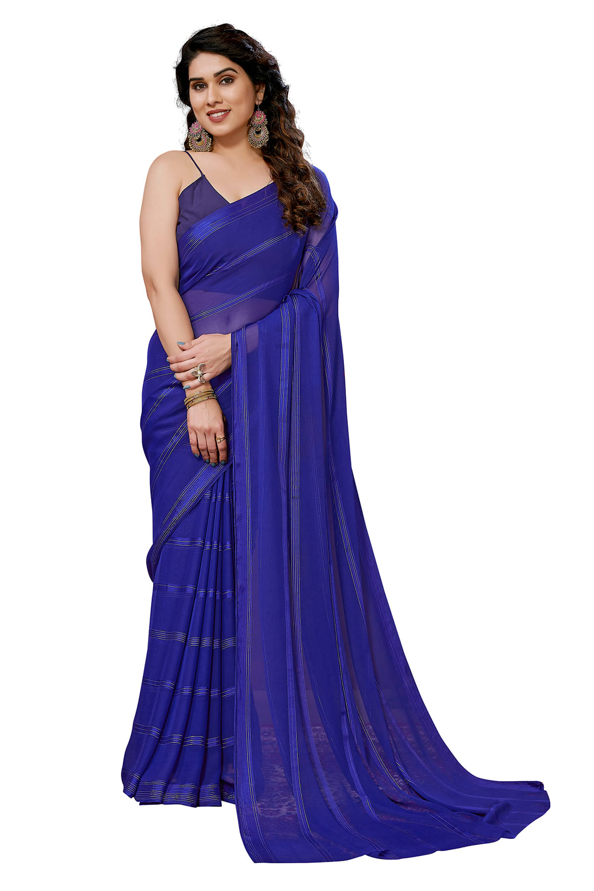 ANAND SAREES Satin Striped Ilkal Saree With Unstitched Blouse Piece ( Blue ) ANAND SAREES Satin Striped Ilkal Saree With Unstitched Blouse Piece ( Blue )