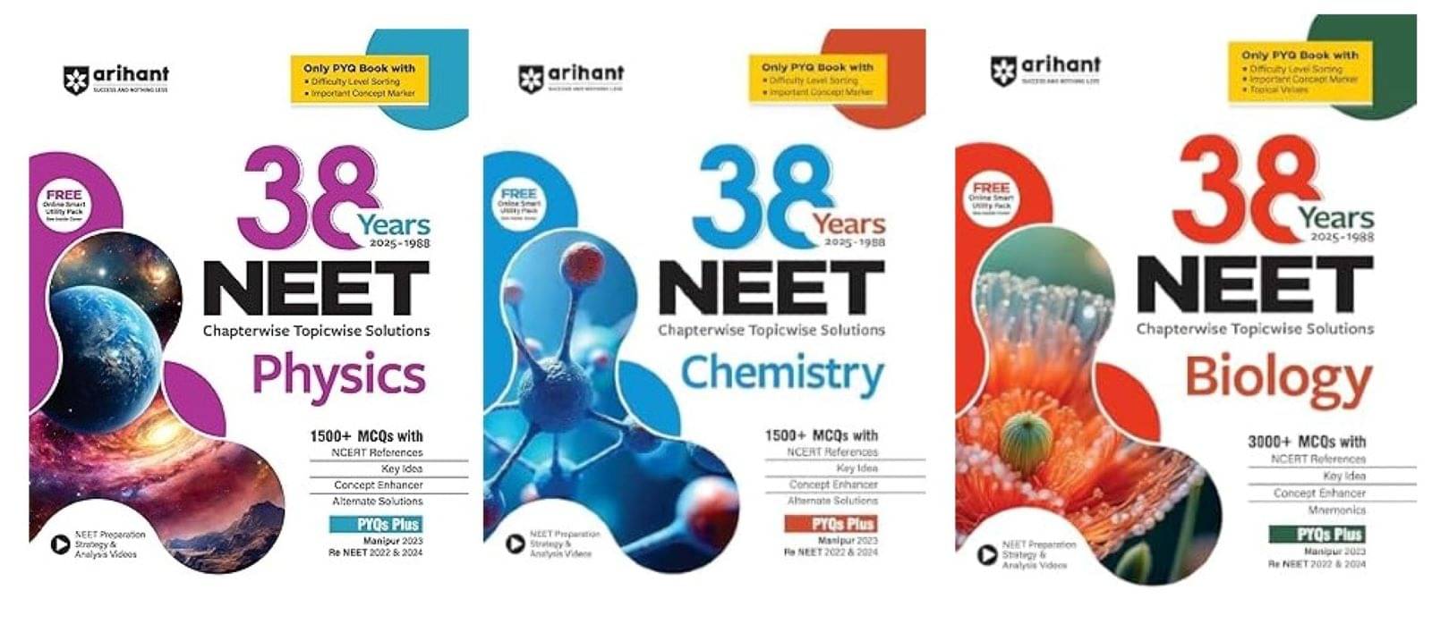 Arihant 2025-26 EXAMS NEET 38 Year's Chapterwise - Topicwise Solutions Physics & Chemistry & Biology (2025-1988)| Arihant 2025-26 EXAMS NEET 38 Year's Chapterwise - Topicwise Solutions Physics & Chemistry & Biology (2025-1988)|