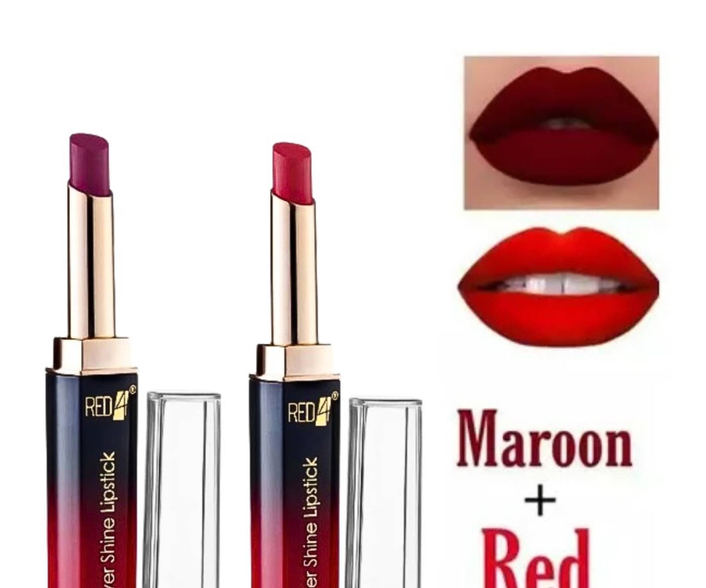 RED4 Red and Maroon Colour Combo Waterproof Long Lasting Liquid Lipstick (Pack of 2) RED4 Red and Maroon Colour Combo Waterproof Long Lasting Liquid Lipstick (Pack of 2)