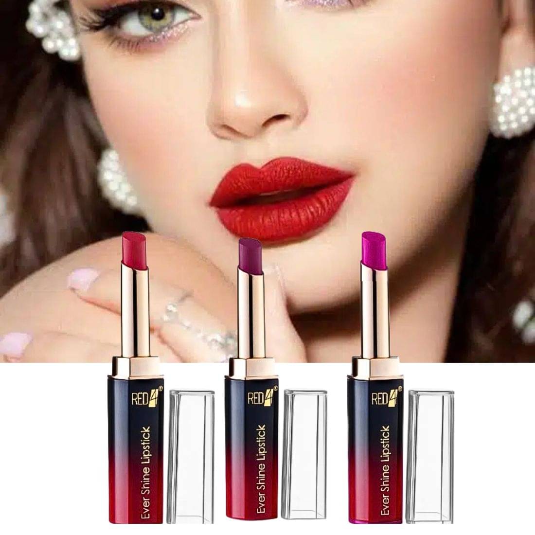 RED4 Red, Maroon and Pink Waterproof Long Lasting Matte Lipstick (Pack of 3) RED4 Red, Maroon and Pink Waterproof Long Lasting Matte Lipstick (Pack of 3)