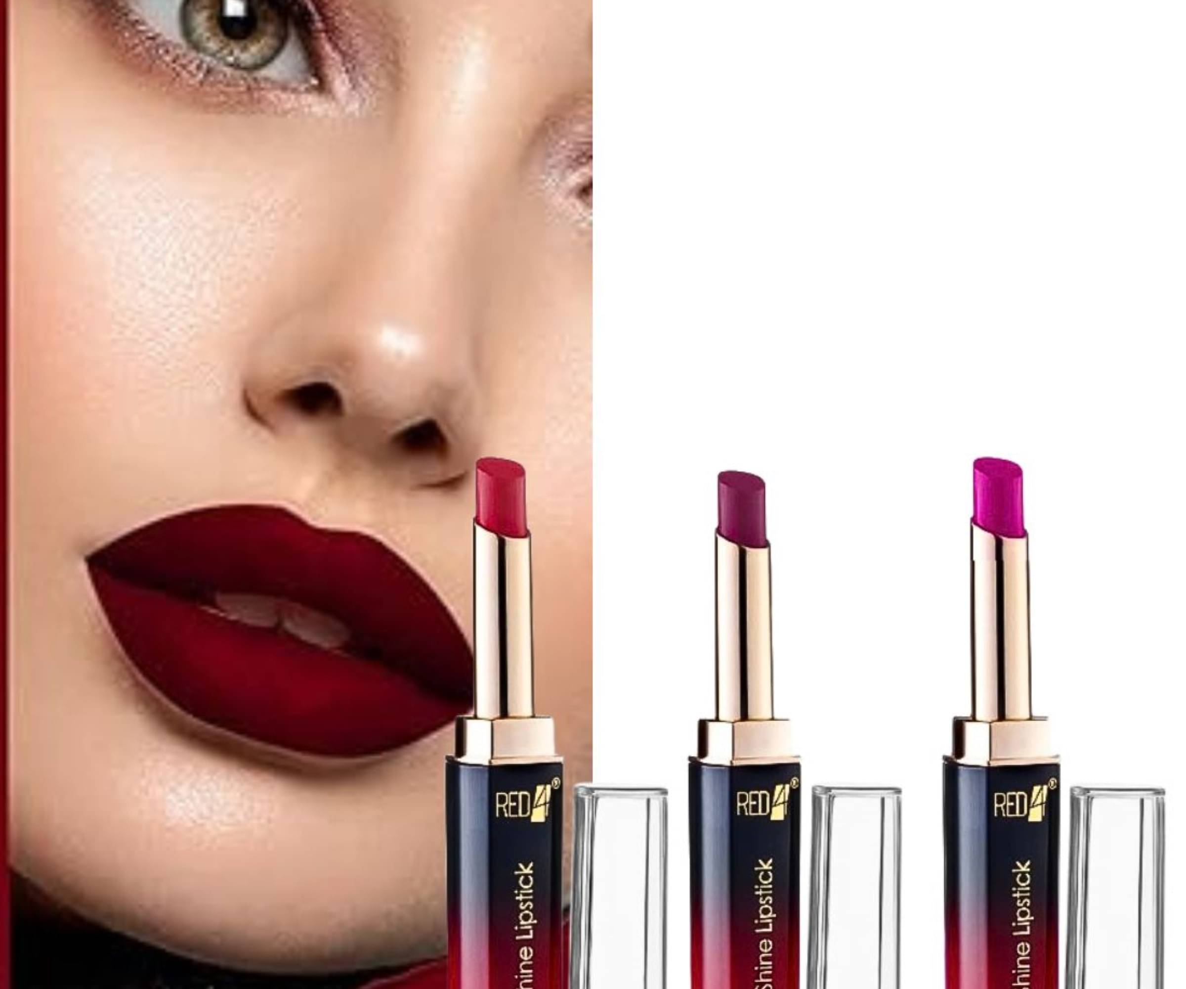 RED4 Red, Maroon and Pink Waterproof Long Lasting Matte Lipstick (Pack of 3) RED4 Red, Maroon and Pink Waterproof Long Lasting Matte Lipstick (Pack of 3)