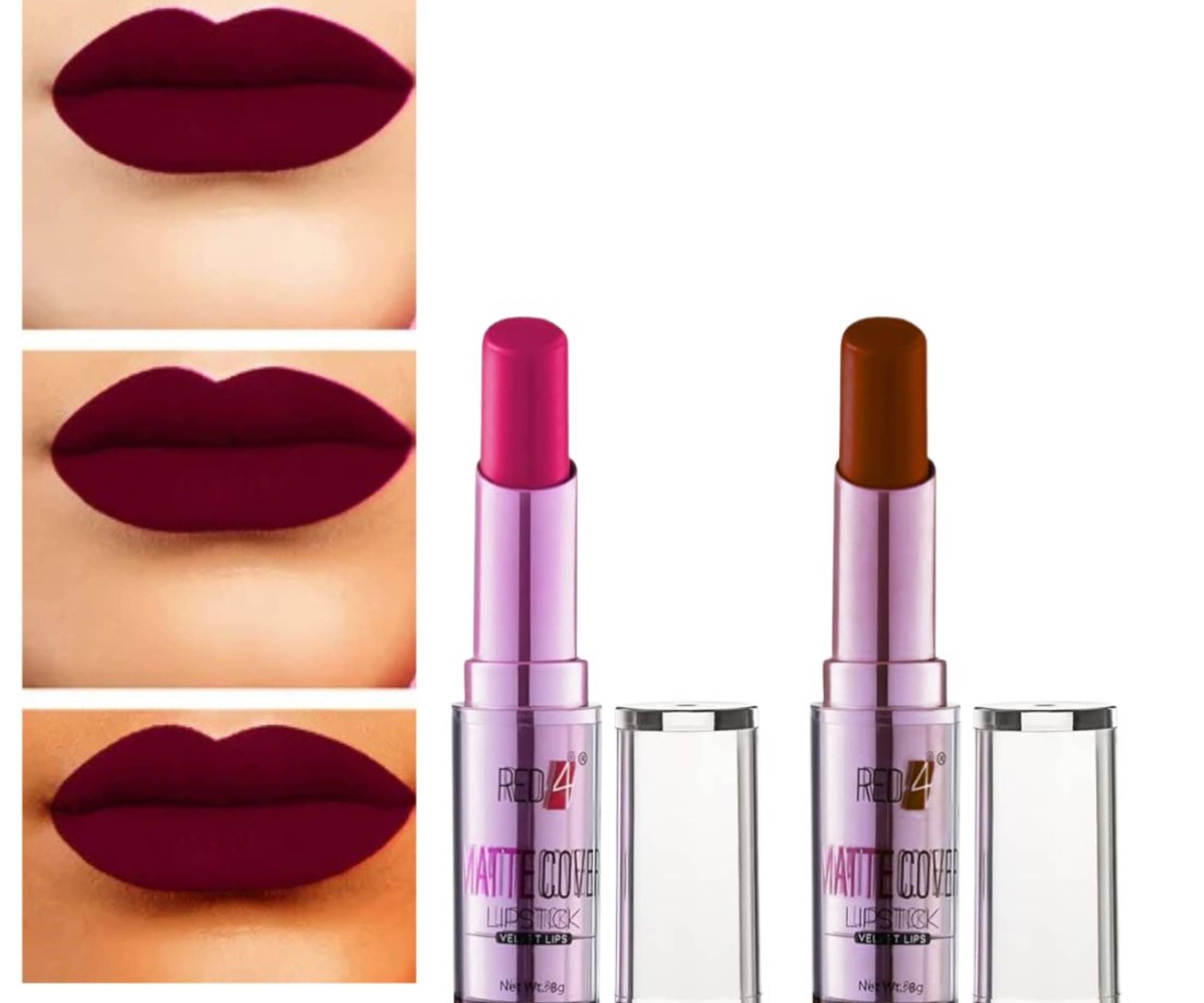 RED4 Pink and Maroon Colour Waterproof Long Lasting Liquid Lipstick (Pack of 2) RED4 Pink and Maroon Colour Waterproof Long Lasting Liquid Lipstick (Pack of 2)