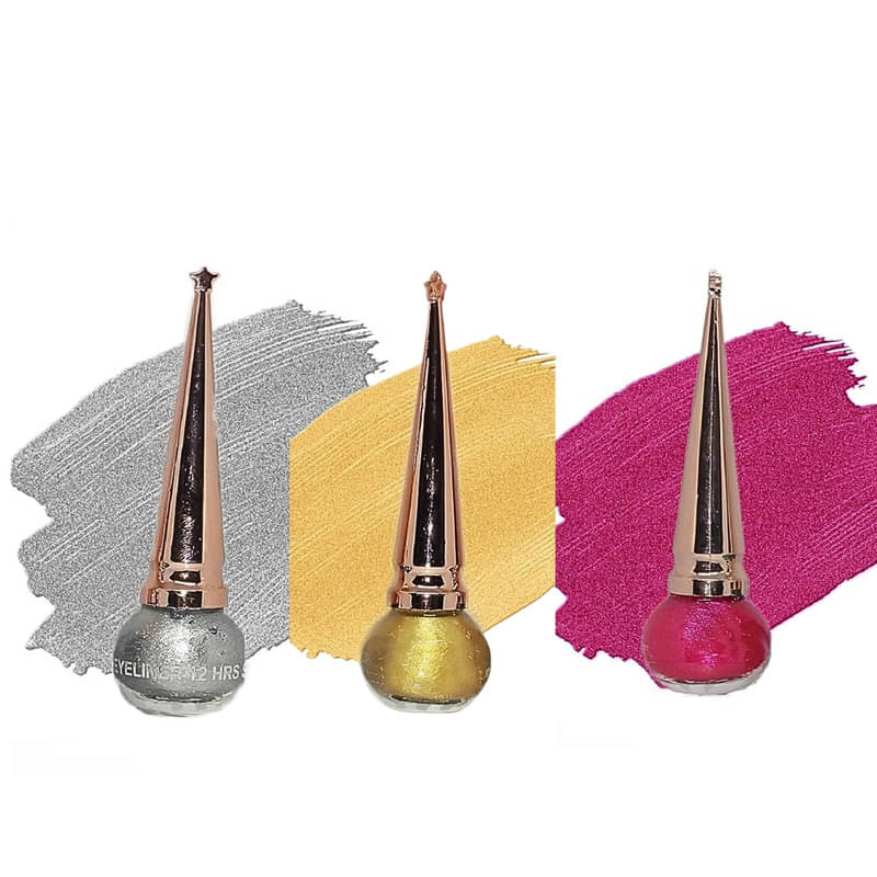     			BLUST & FAMME Waterproof Long Lasting Stay Multi Shimmer Liquid Eyeliner( Pack of 3)