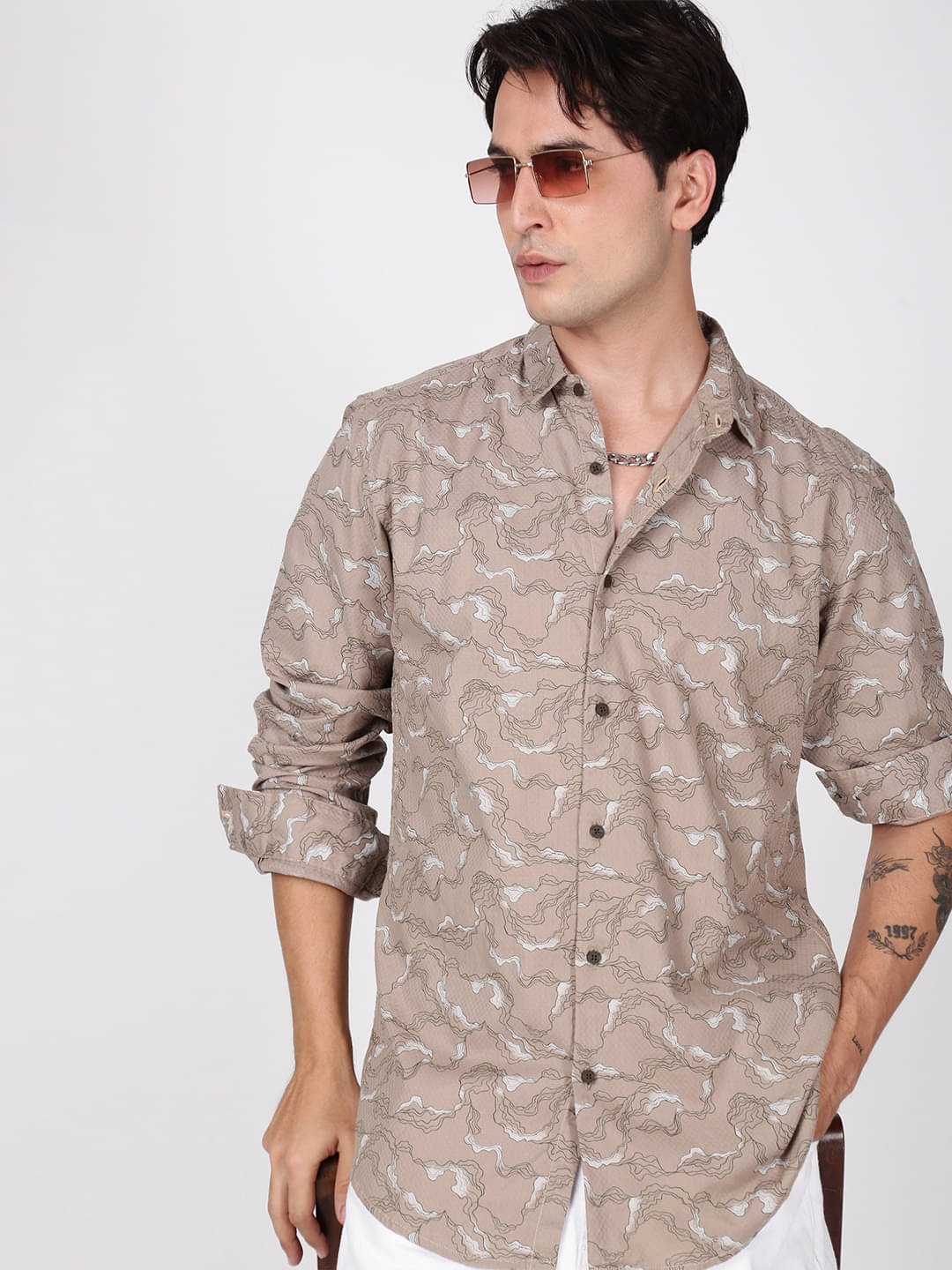Bene Kleed 100% Cotton Slim Fit Printed Full Sleeves Men's Casual Shirt - Khaki ( Pack of 1 ) Bene Kleed 100% Cotton Slim Fit Printed Full Sleeves Men's Casual Shirt - Khaki ( Pack of 1 )
