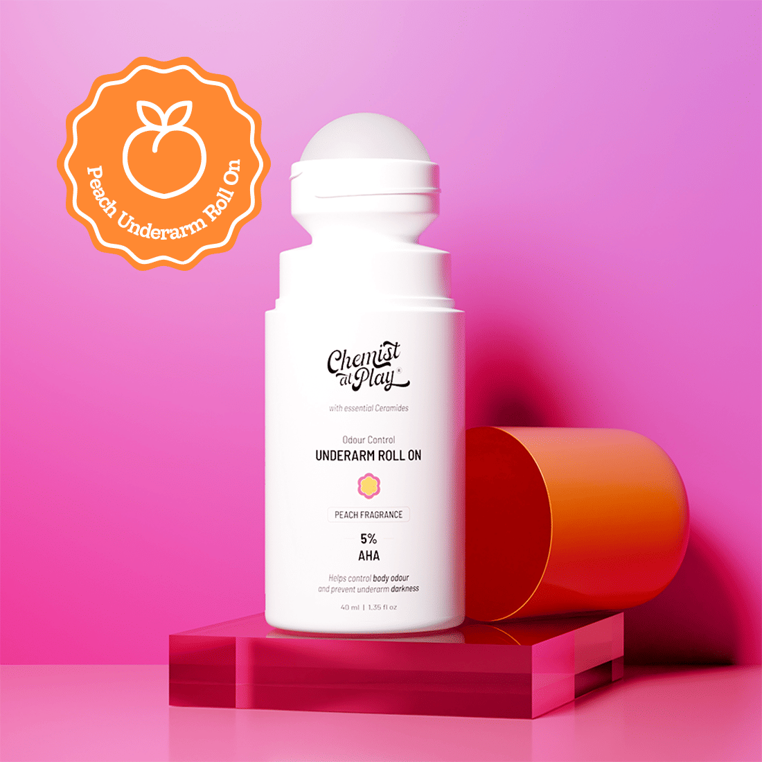     			Chemist At Play 5% Aha Underarm Peach Fragrance Deodorant Roll On For Odour Control, 40ml (Pack of 1)